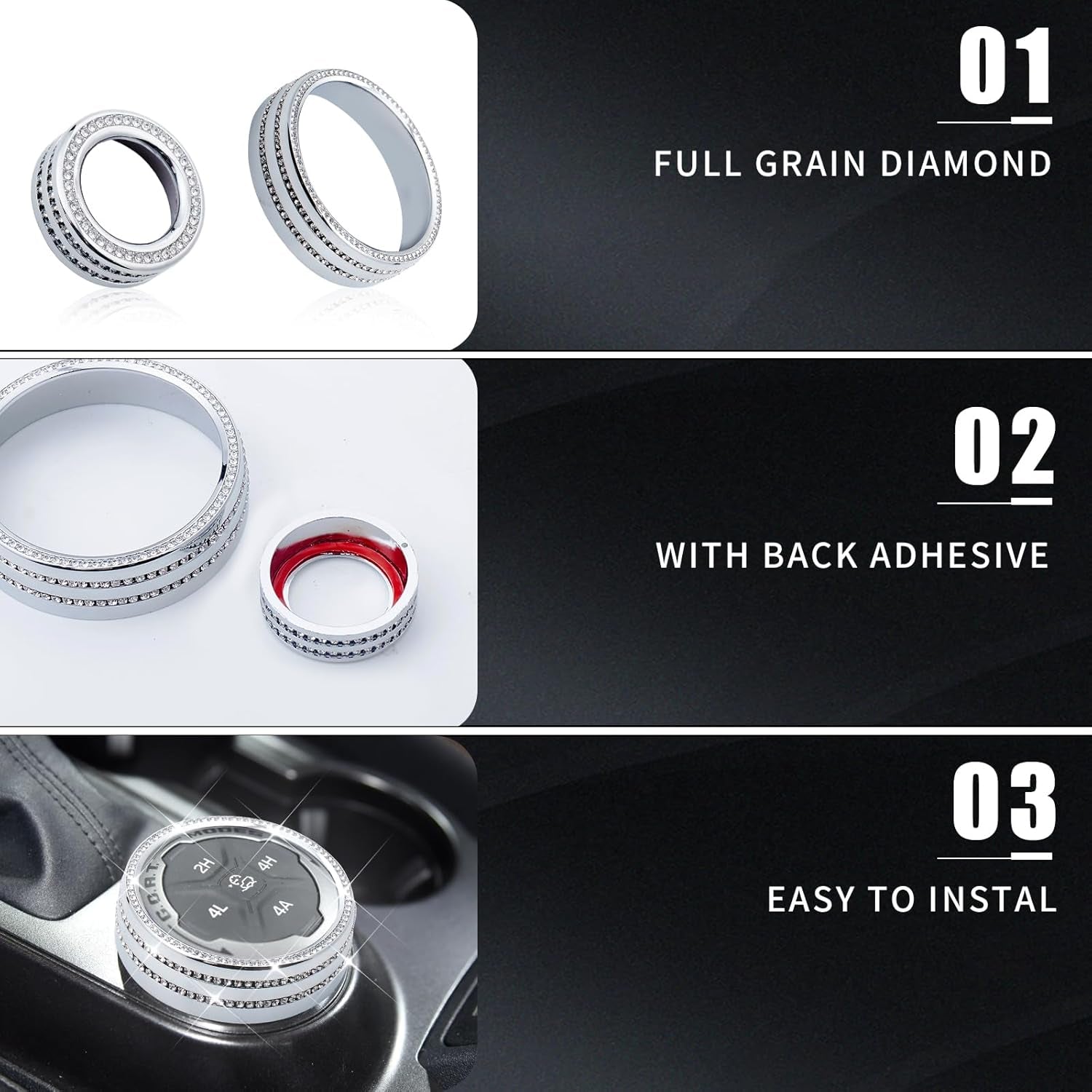 Fit Ford Bronco,Bling 4WD Wheel Drive Trailer Gear Switch Knob Cover and Side Light Switch Knob Cover Crystal Accessories Fit Ford Bronco 2021-2023(Not for Bronco Sport)