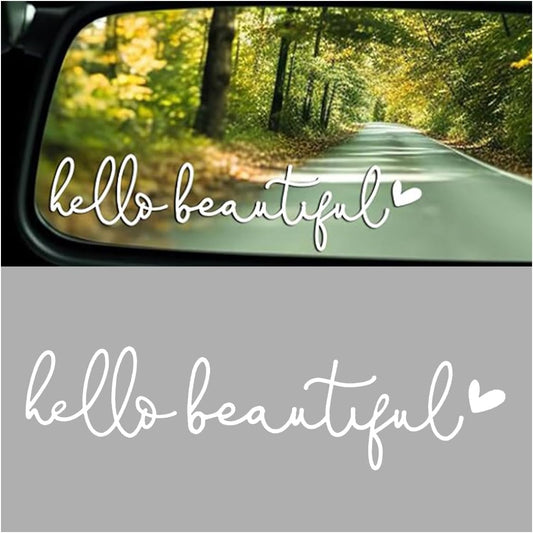 Mirror Stickers for Cars, Hello Beautiful Rearview Mirror Stickers, Car Window Decal Decoration, Dresser Mirror Decals, Car Decoration Accessories, Car Mirror Decals for Women