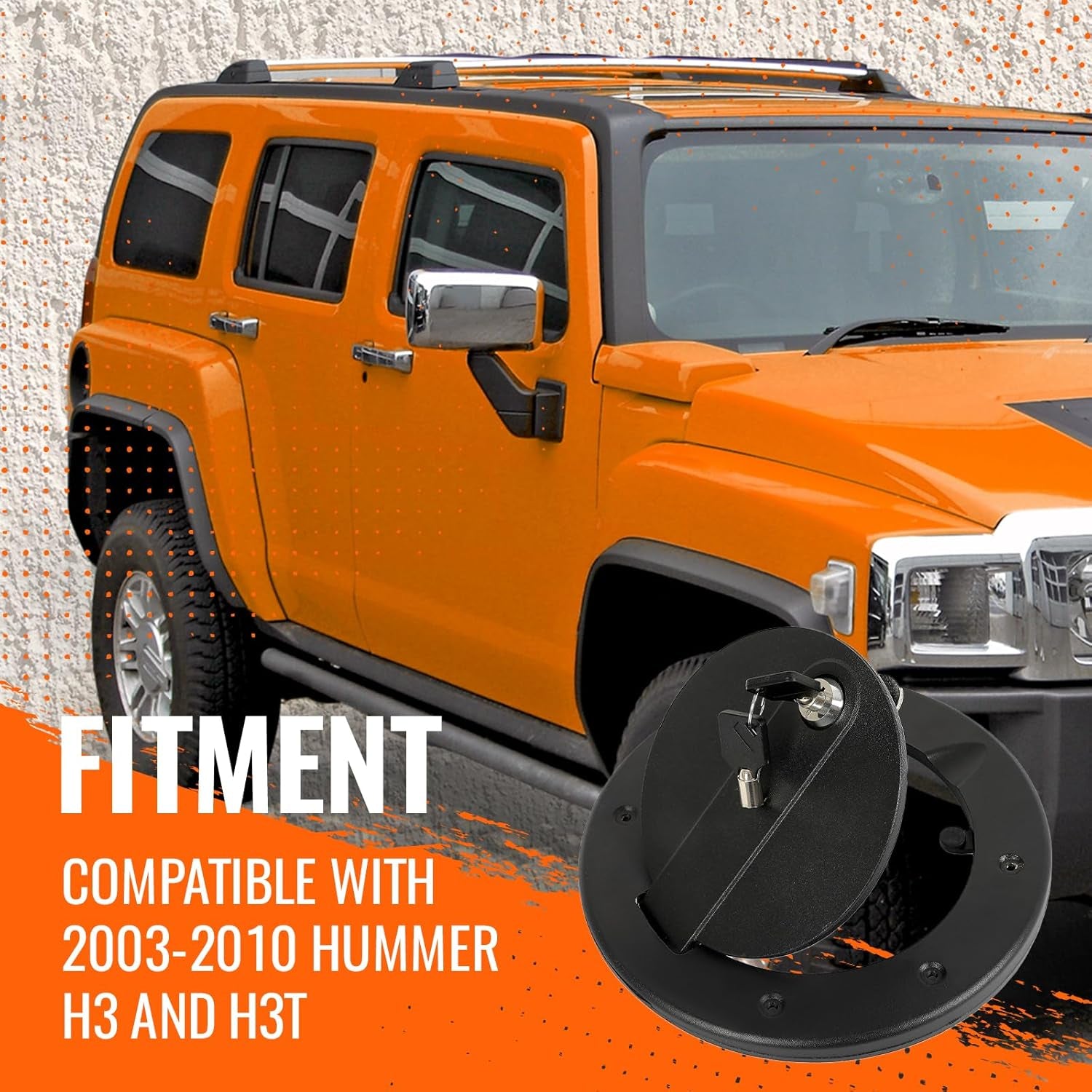 Locking Gas Cap Cover Compatible with 2003-2010 Hummer H3 H3T Fuel Tank Filler Door with Lock Aluminum Exterior Accessories (Textured Black)