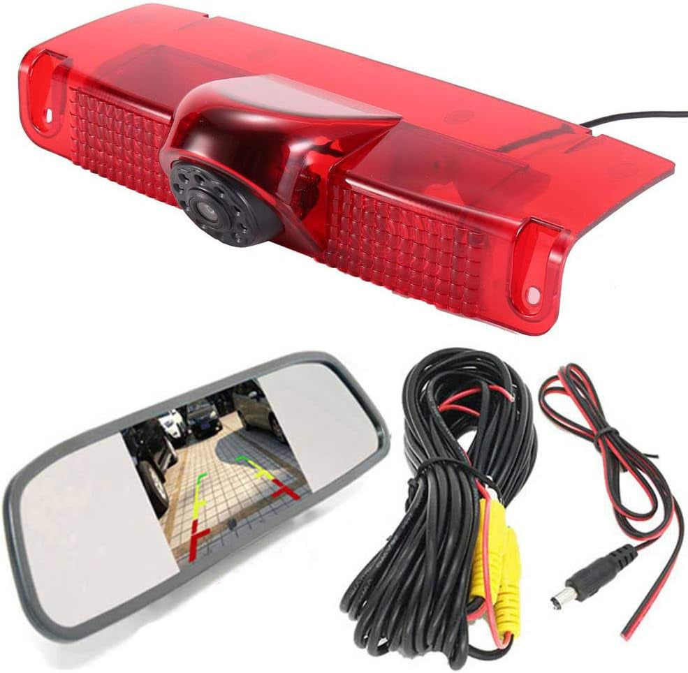 New Version Car Third Roof Top Mount Brake Lamp Camera Brake Light Rear View Backup Camera+4.3" Reverse Screen for Chevrolet Express GMC Savana Vans Exporer Vans Cargo
