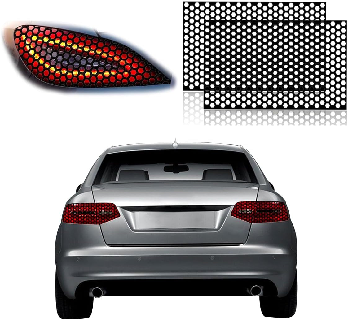 2 Pcs Car Rear Tail Light Lamp Stickers Honeycomb Type Decal, 18.9"×11.8" DIY Self Adhesive Tint Film Taillight Sheet, Universal Car Accessories for Rear Light Cover Trim (Black)