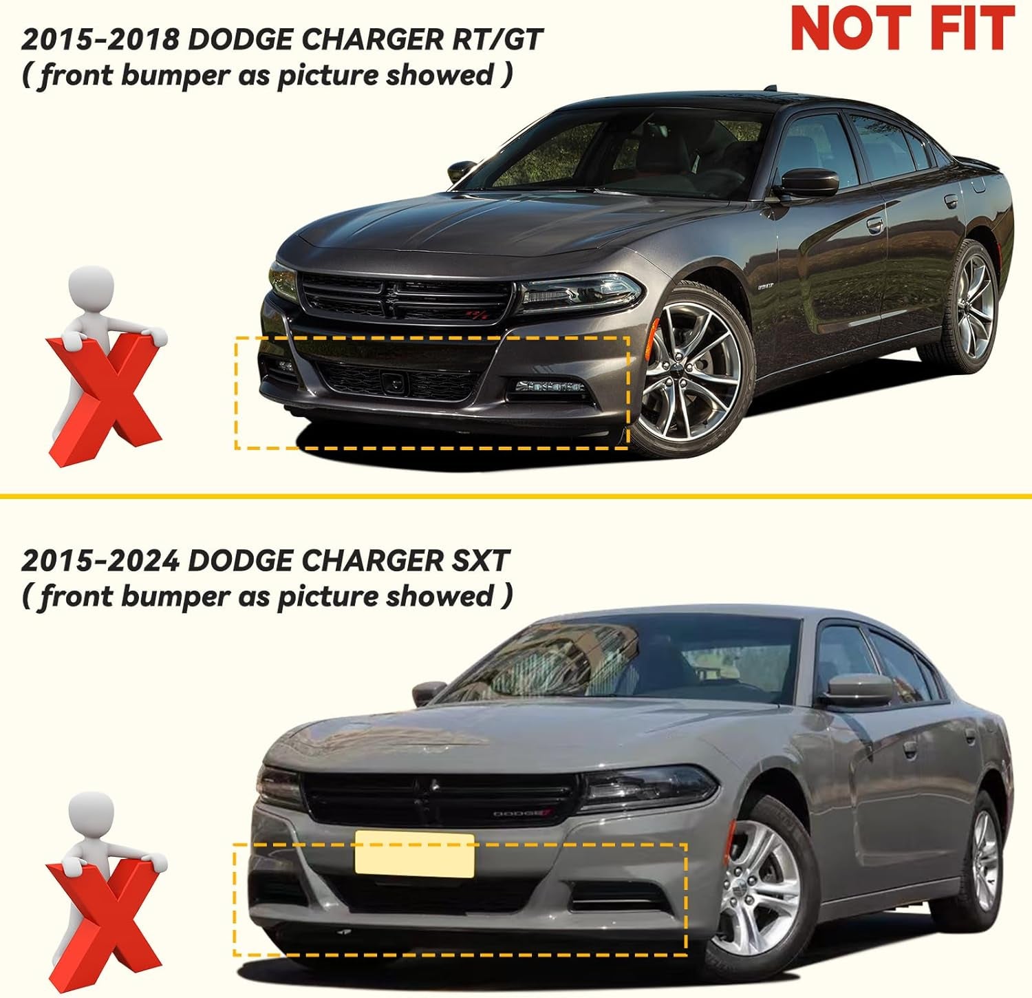 Dodge Charger Front Splitter Protector, Front Bumper Lip Split Protector Dedicated to the 2015-2023 Dodge Charger SRT 392/Scat Pack/Rt Scat Pack 2019-2023 GT/RT (Yellow)