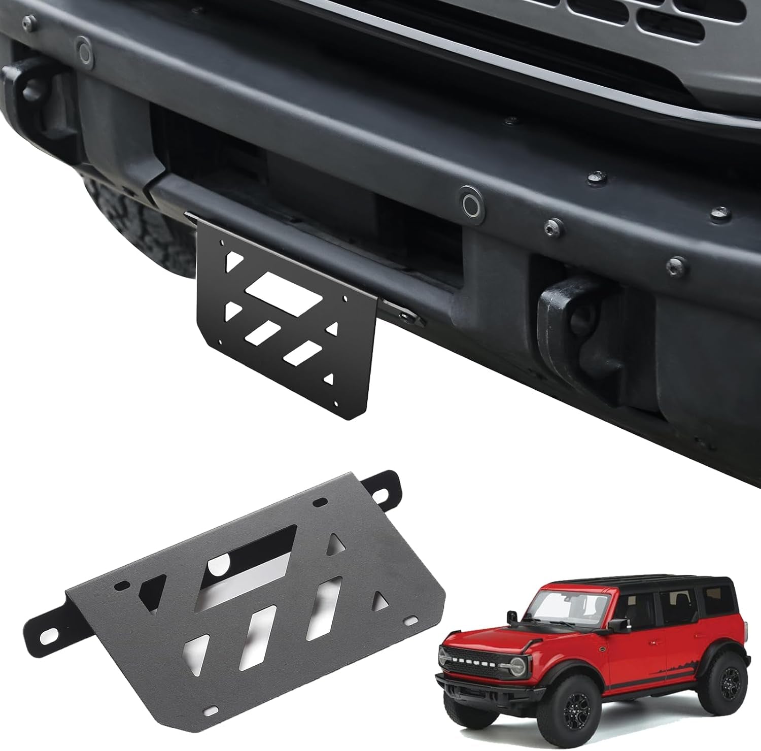 License Plate Bracket for Ford Bronco 2025 2024 2023 2022 2021 2/4-Door, Iron License Plate Frame for Heavy-Duty Modular Bumper Bronco Accessories