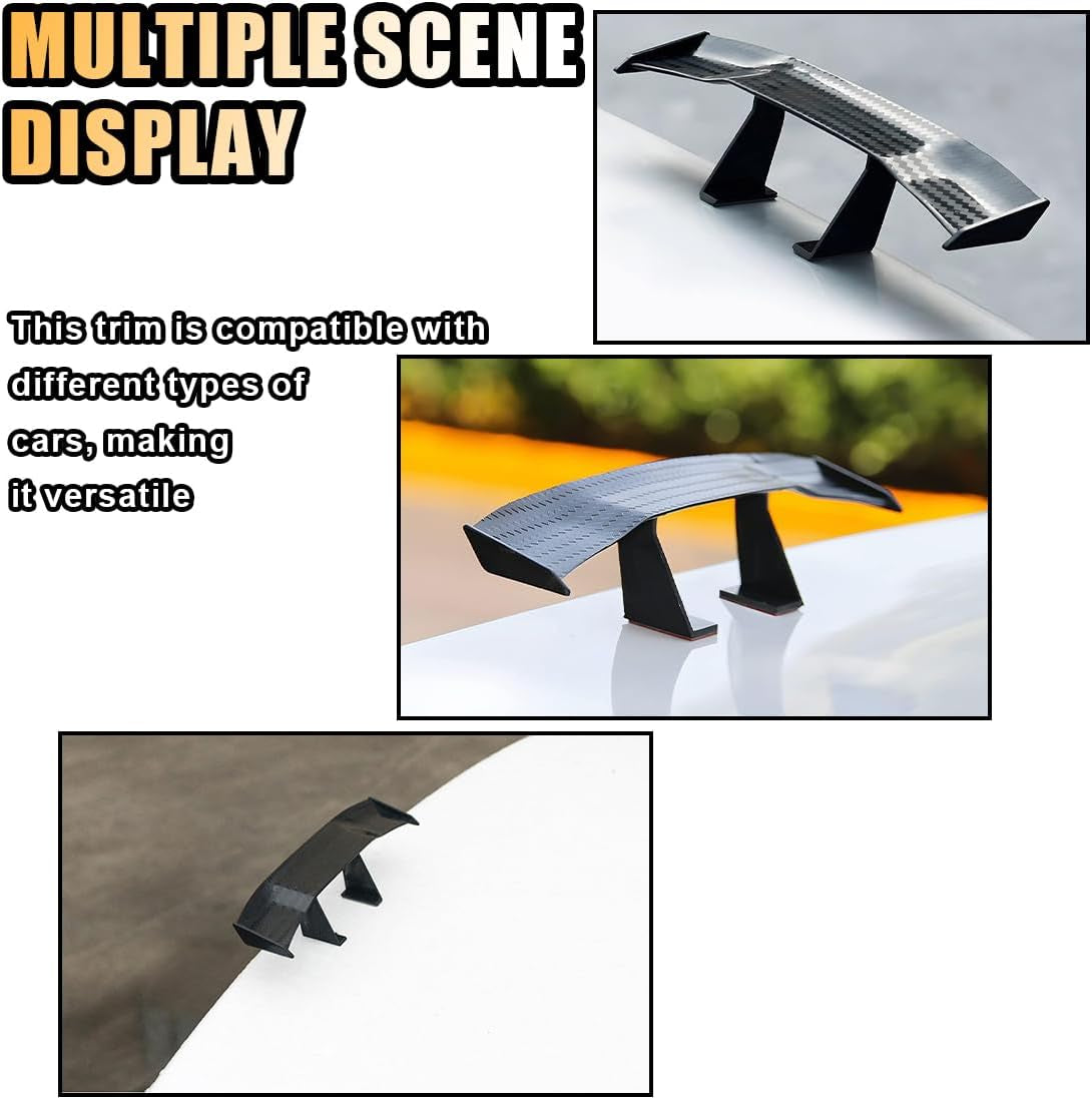 3PCS Universal Car Mini Spoiler Wing, 6.5 Inch Auto Rear Tail Wing, Mini Carbon Fiber Texture Cool Decoration, Rear Diffuser without Perforation, Car Exterior Accessories for Men Women (Black)