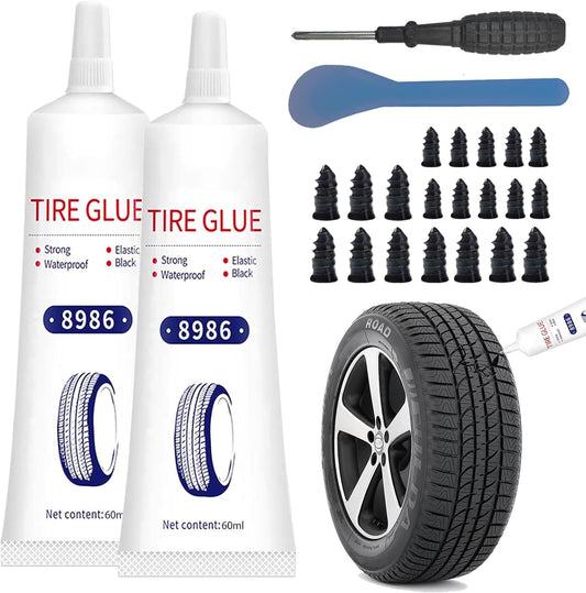 24Pcs Tire Repair Glue Kit, 120Ml Tire Patch Glue with Rubber Nail, for Vacuum Tires Puncture Repair on Cars, Motorcycles, Trucks, and Tractors, Super Sticky