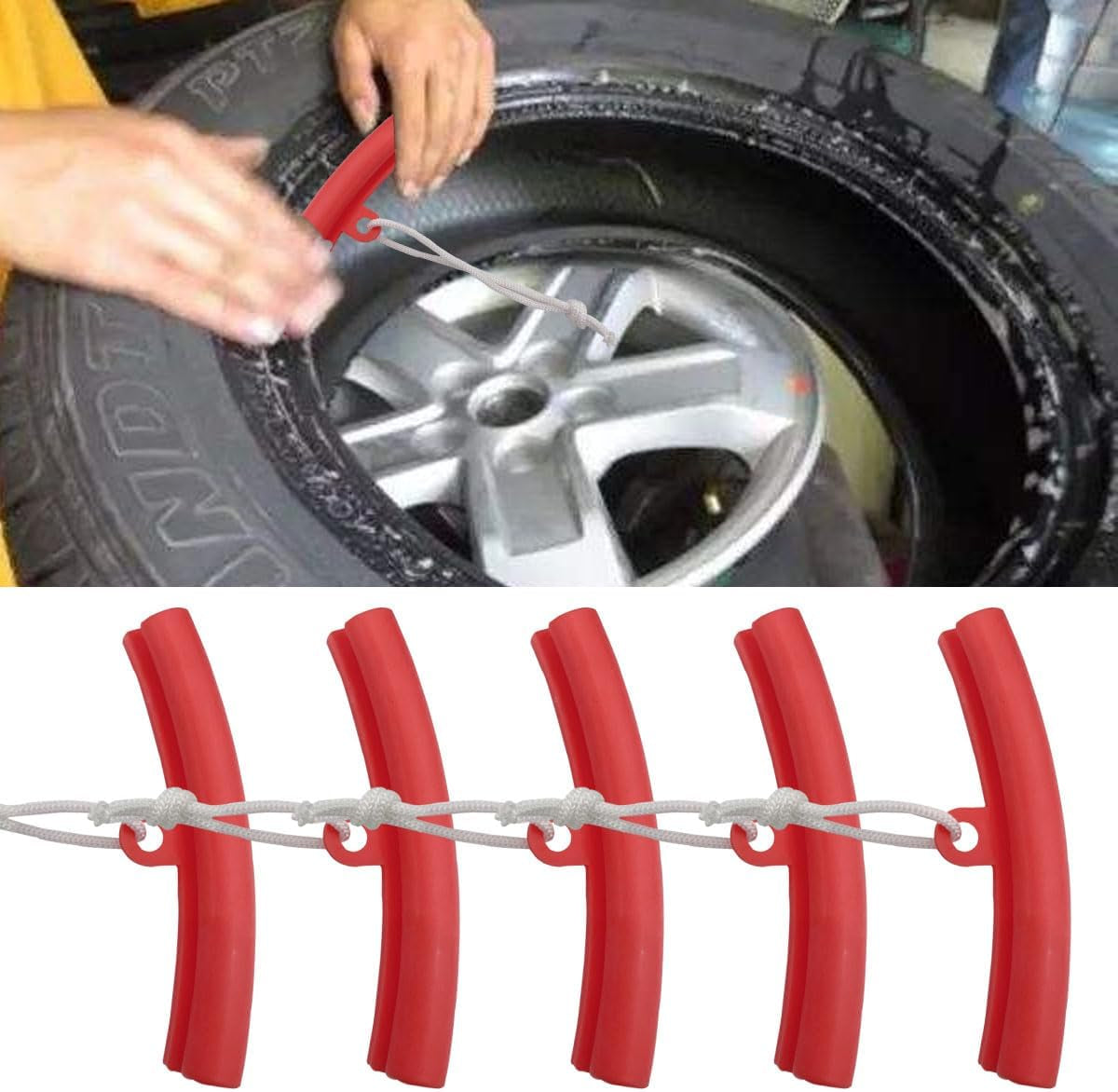 5PCS Car Tire Changing Rim Protector, Tire Changer Guard Edge Savers, Fixing Tire Rim Protective Cover for Wheel Scratch Prevention, Car Accessories for Motorcycle SUV (Red)