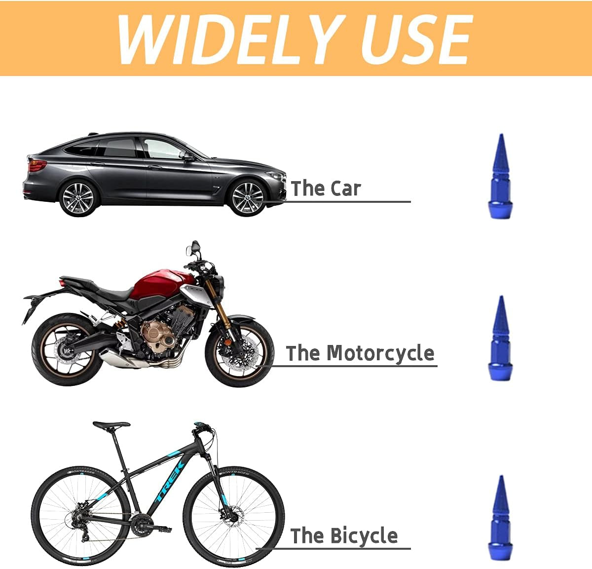 Car Wheel Tire Valve Caps, 4 Pack Spiked Aluminum Valve Stem Caps, Attractive Dustproof Car Accessories, Universal for Most Vehicles (Blue/45Mm)