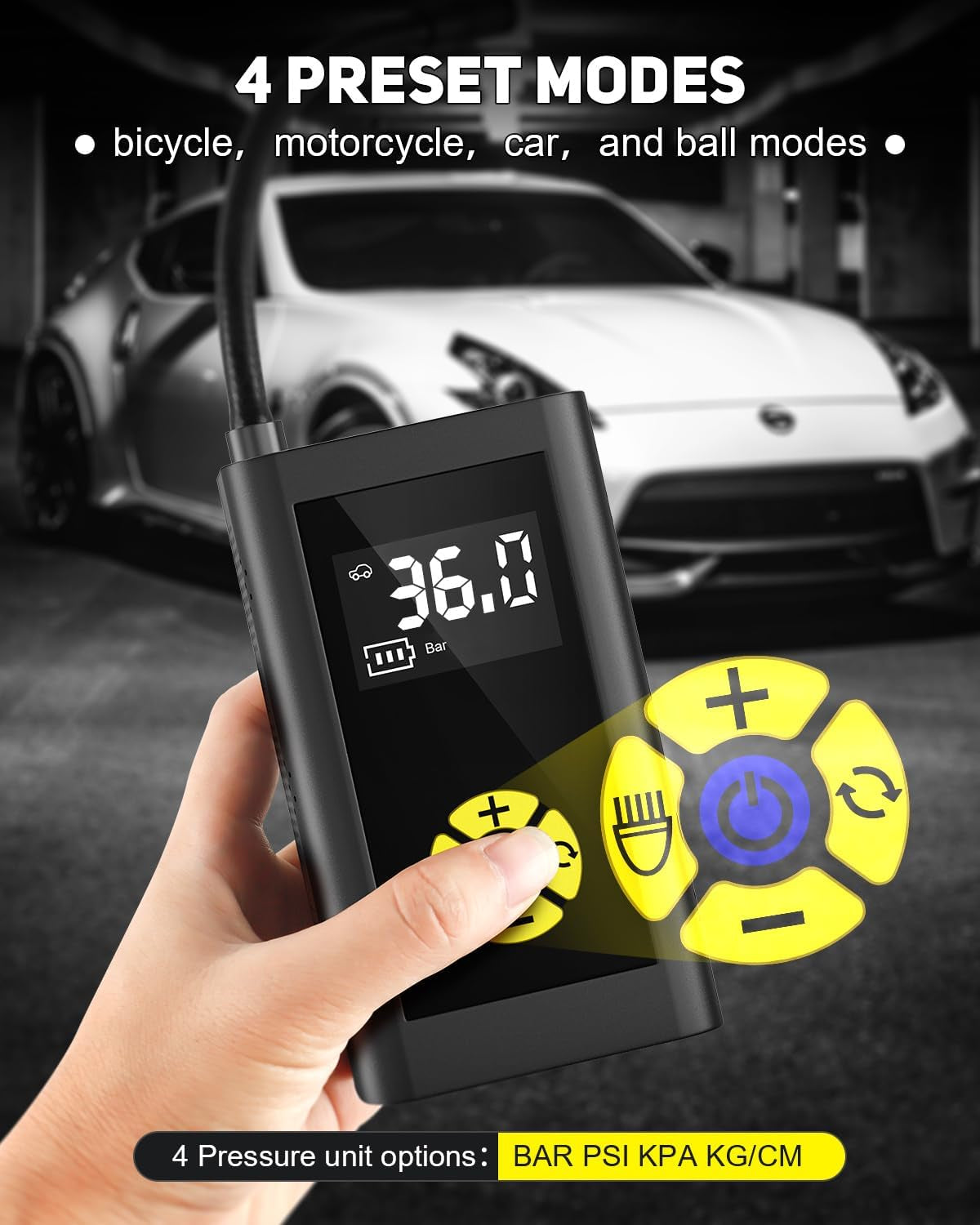 Tire Inflator Portable Air Compressor, Rechargeable Tire Inflator with LED Light, 150 PSI Bike Pump for Cars, Mini Air Pump for Bikes, Motorcycles, Balls and Emergency Flashlights