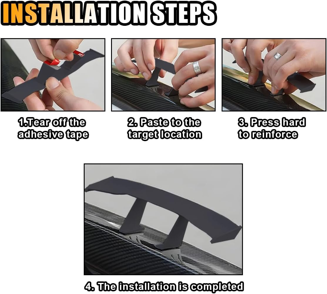 3PCS Universal Car Mini Spoiler Wing, 6.5 Inch Auto Rear Tail Wing, Mini Carbon Fiber Texture Cool Decoration, Rear Diffuser without Perforation, Car Exterior Accessories for Men Women (Black)