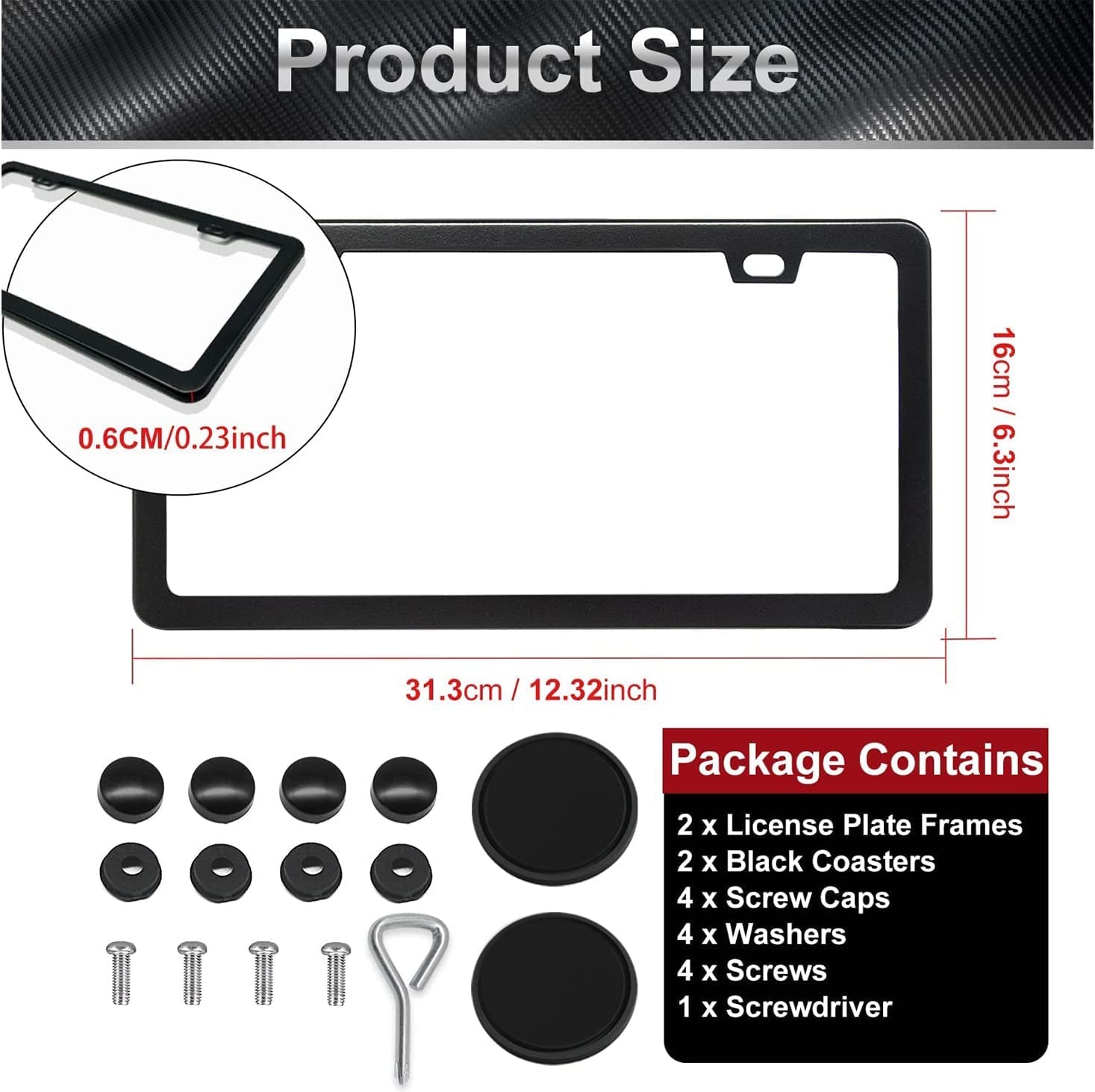 Black License Plate Frames, 2 Hole License Plate Frame, 2PCS Black License Plate Holders with Coasters, Universal Thin Stainless Steel Rust-Proof Car Plate Cover Included Screw Accessories