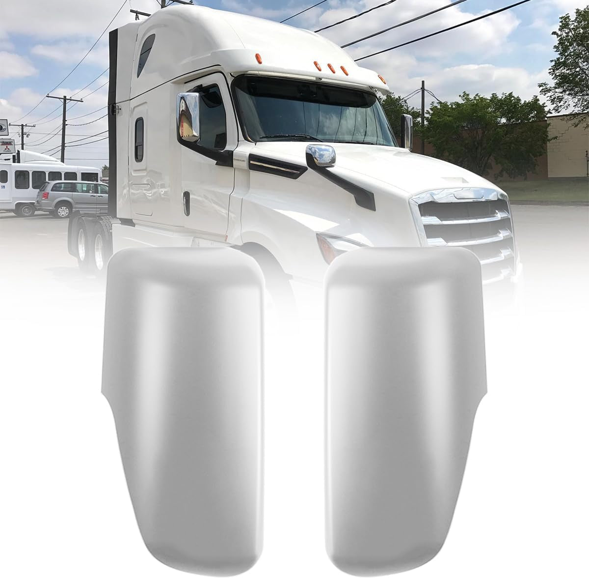 Pair of Truck Mirror Covers Chrome Housing Door Rearview Door Side Mirror Covers for 2018+ Freightliner Cascadia