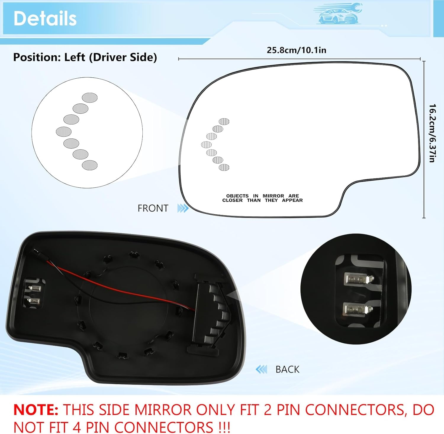 Driver Side Heated Mirror Glass Replacement Compatible with 2003-2006 Escalade, Chevy Avalanche, Silverado, Suburban, Tahoe, GMC Sierra, Yukon, Convex Mirror with Turn Signal (Left) 88944391