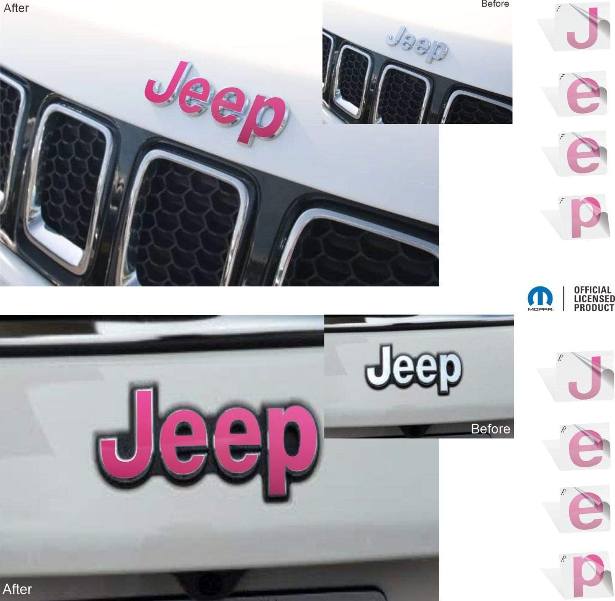 - 2018-2025 Jeep Compass MP - Jeep Front and Rear Emblem Overlay Decal Stickers - (Color: Hot Pink)