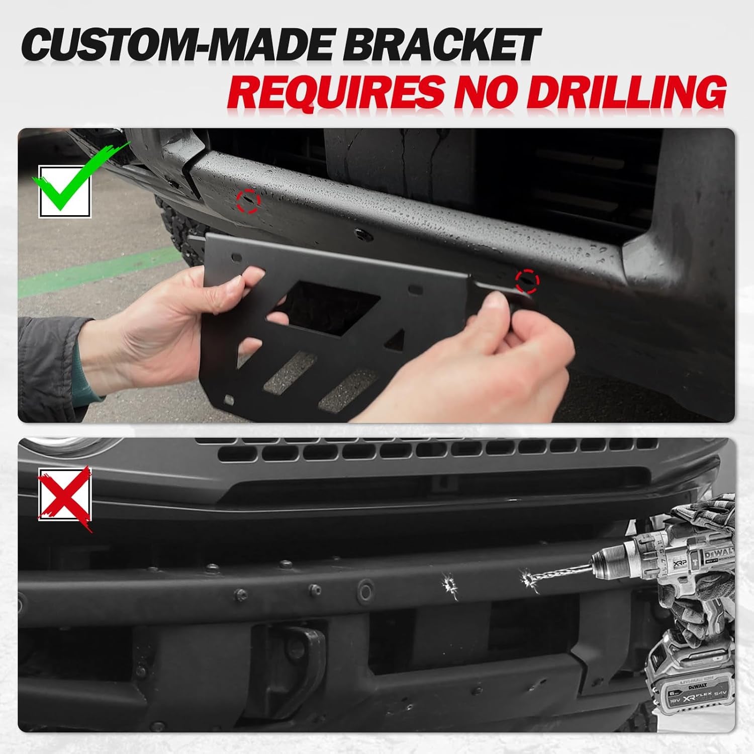 License Plate Bracket for Ford Bronco 2025 2024 2023 2022 2021 2/4-Door, Iron License Plate Frame for Heavy-Duty Modular Bumper Bronco Accessories