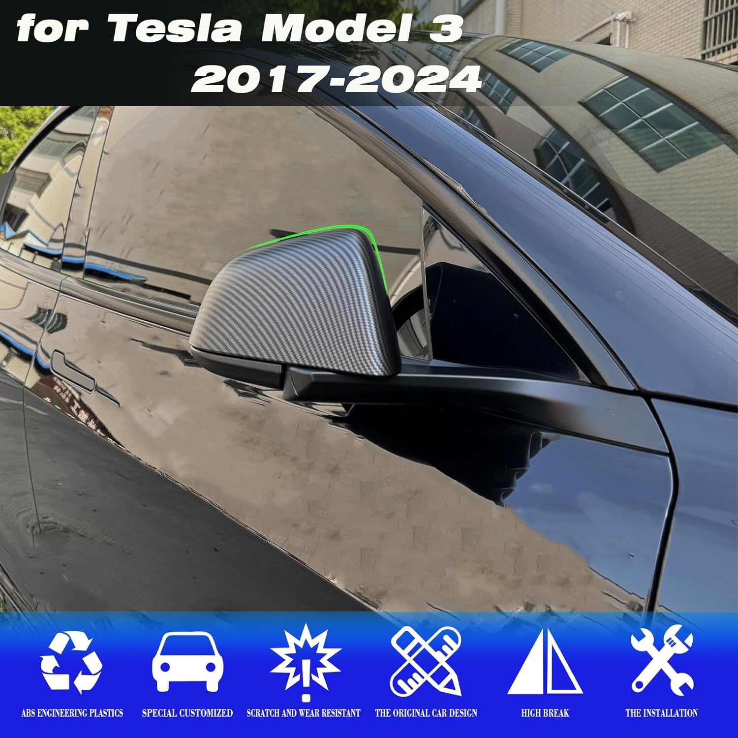 For Tesla Model 3 Rearview Mirror Guard Cover, Side Mirror Cover Exterior Accessories Fit for Tesla Model 3 2017-2025 (Model 3-Matt Black)