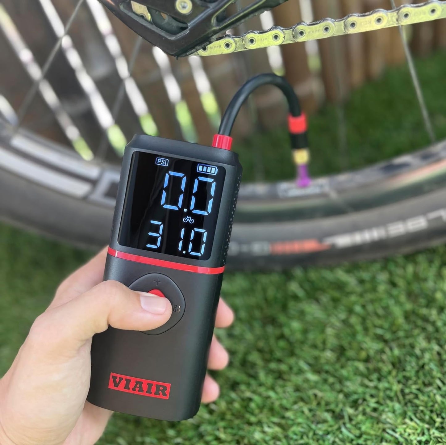 EVC - Every Vehicle Carry™ Rechargeable Tire Inflator Portable Air Compressor with LED Light, Electric Air Pump for Cars, Bicycles, Motorcycles, Digital LED Display with Preset Function