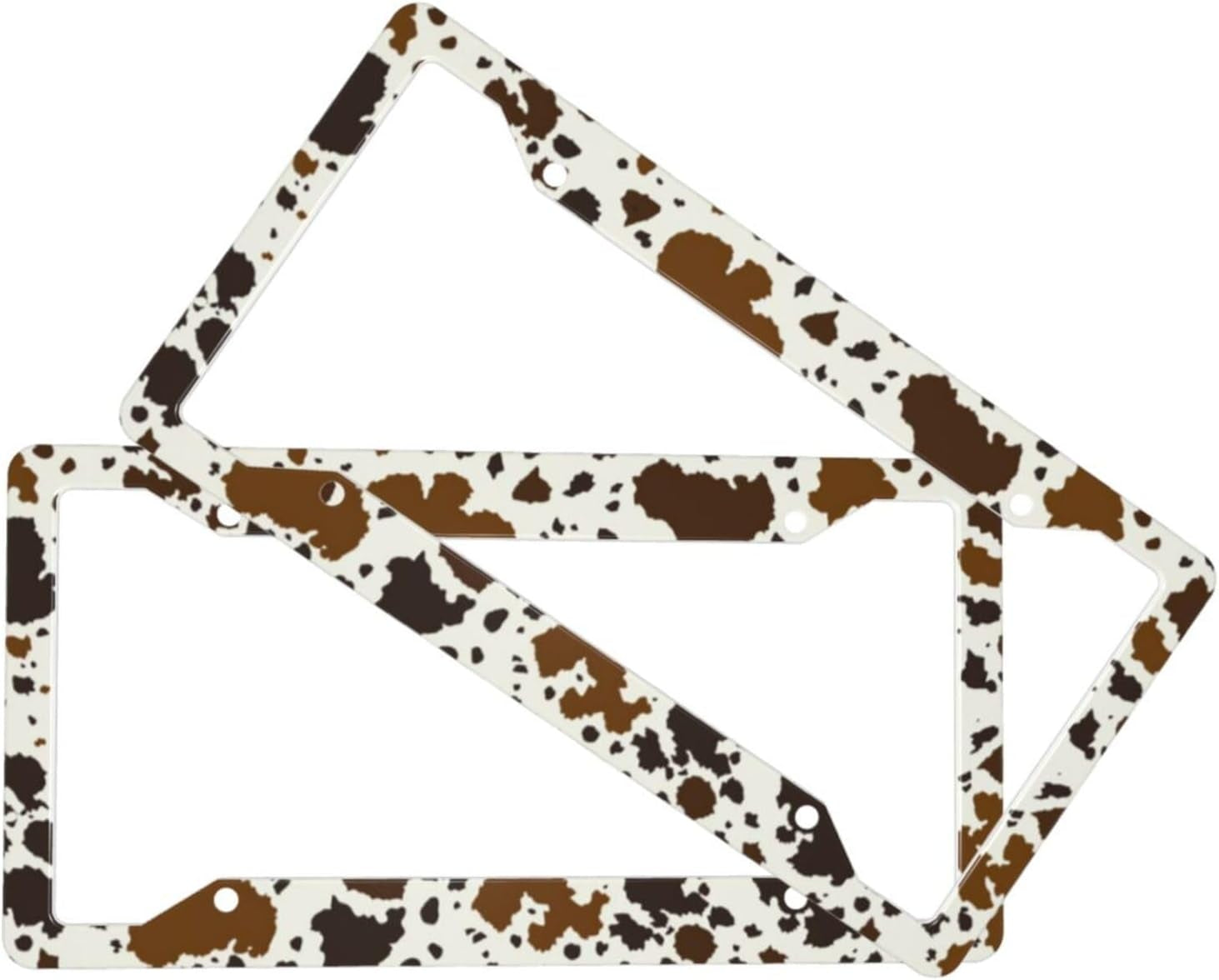 Brown Cow Print License Plate Frame Western Cow Car Accessories Aluminum Metal License Plate Holder, Weather Proof, Rust-Proof Universal Size