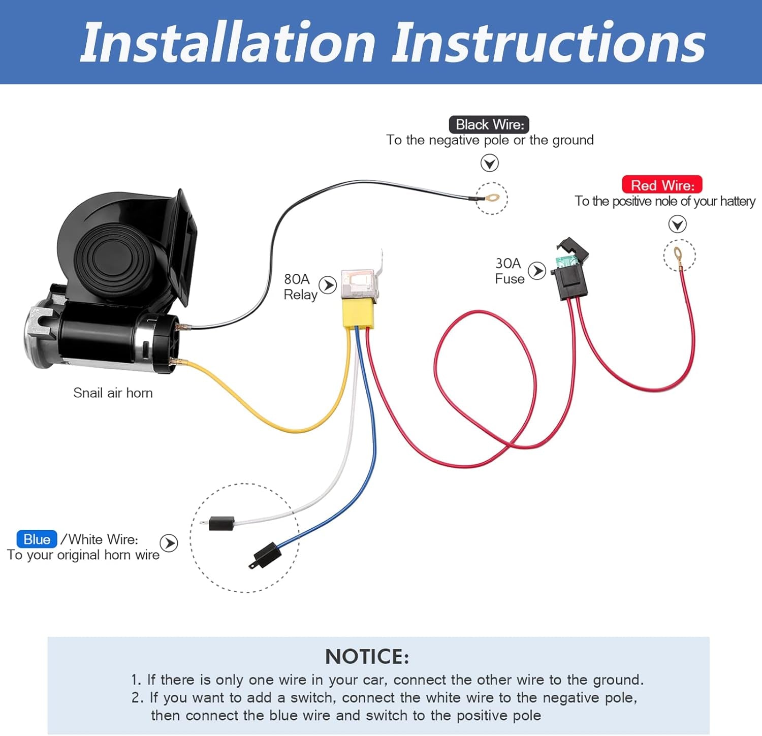 Train Horn Air Horn for Truck, 12V 150DB Snail Electric Train Horn with Automotive Relay and Wiring Harness for Any 12V Vehicles Trucks Motorcycle, Black