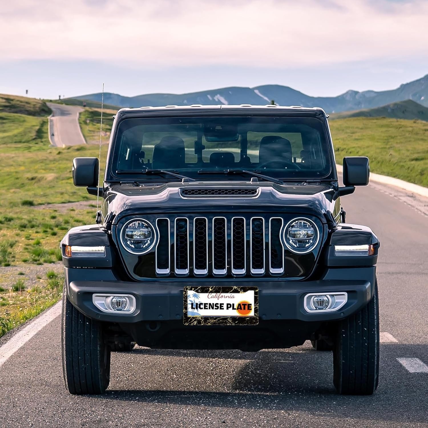 Marble License Plate Frames,Abstract Black and Golden Marble Aluminum Car License Plate Cover Car Tag Frame 2 Holes with Screws for Men and Women,12.3"X 6.3"