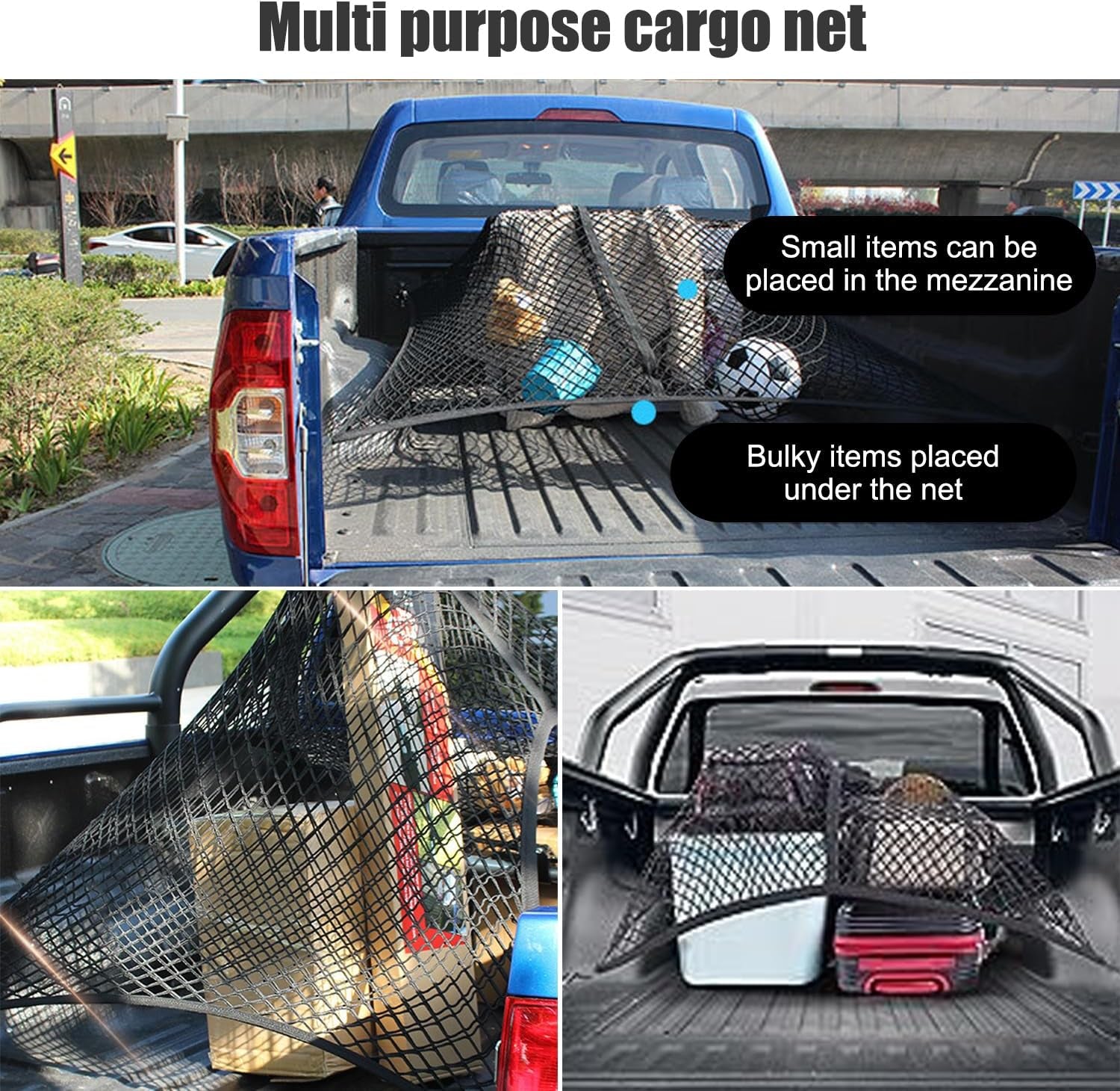 4'X4' High Elastic Truck Bed Cargo Net Stretch to 7' X 7' Bungee Cargo Net, Simple Truck Bed Cargo Mesh Organizer, Suitable for Daily Light Loads of Trucks -Single Layer