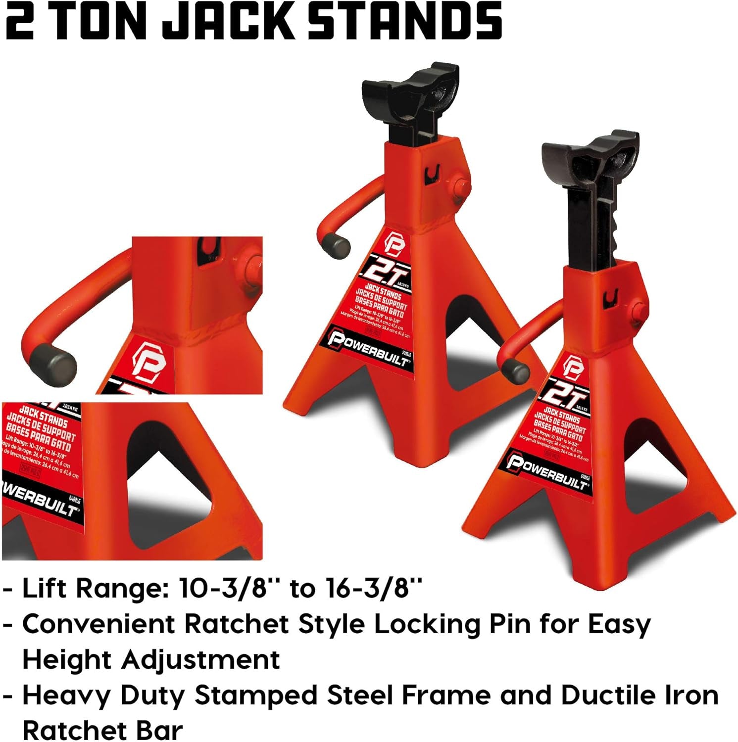 Powerbuilt 6 Piece Car Jack and Garage Creeper Service Set, 2 Ton Vehicle Lift, Jackstands, Folding Creeper, Wheel Chocks, Car Repair Garage Equipment - 640816, Large, Red