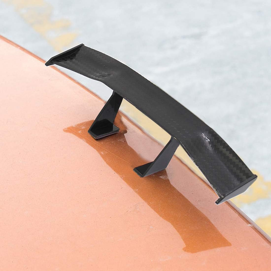 2Pcs Universal Car Mini Spoiler Wing, Auto Car Tail Wing Mini Auto Carbon Fiber Texture Decoration without Perforation Tail Decoration, 6.7 Inch Length (Black)