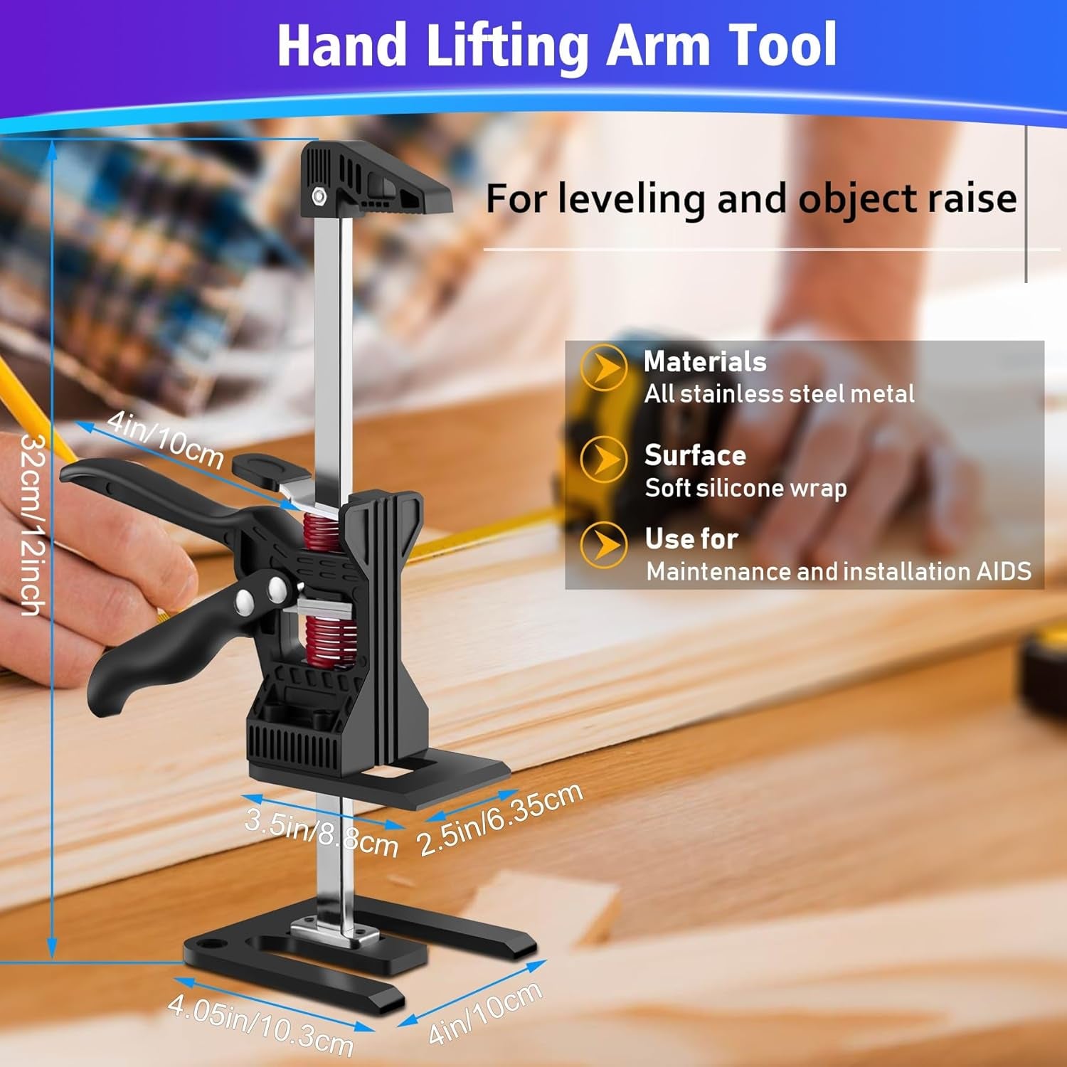Labor Saving Arm Jack- Multifunctional Furniture Lifter Jacks,Easy Use Cabinets and Door Install Helper,All-Stainless Steel Lifting Jack