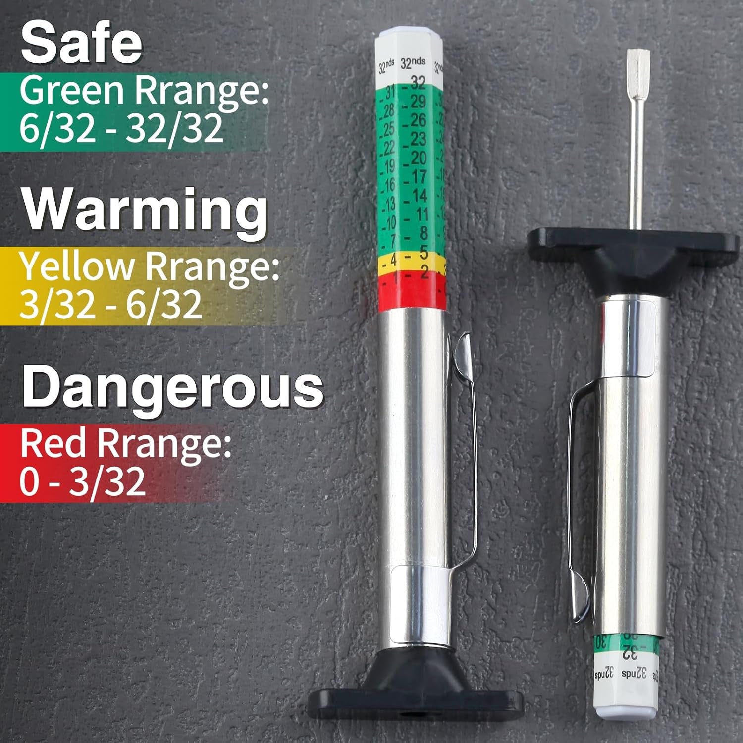 Color Coded Tire Tread Depth Gauge 32Nds with Pencil Tire Pressure Gauge 5-50 PSI, Air Pressure Gauge for Tires, Professional Tire Thread Meter Tool for Motorcycle,School Bus,Suv