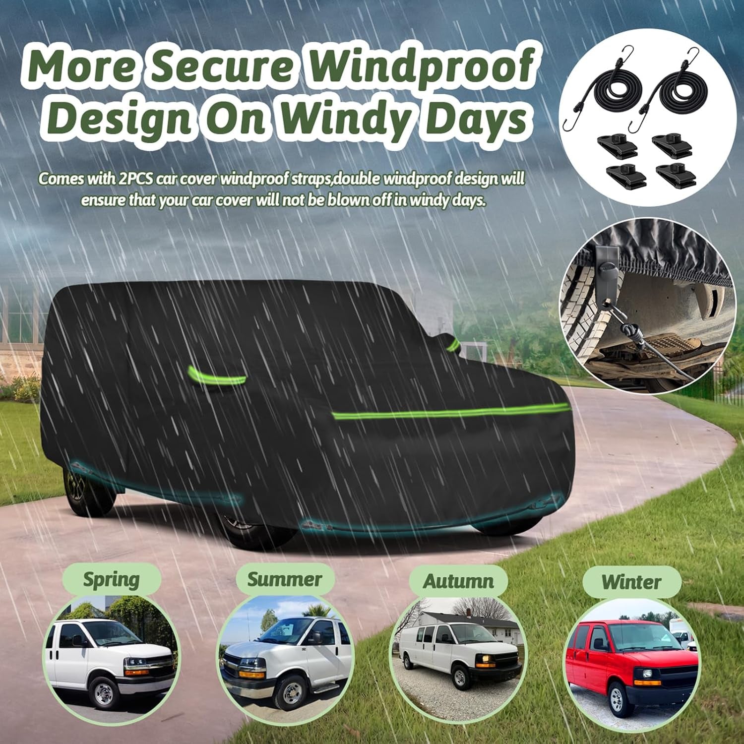 Car Cover for 2003-2025 Chevrolet Express Van/Gmc Savana Cargo Van 1500/2500/3500 Regular SWB, Waterproof 210T Sun Rain UV Dust Snow Protection Car Cover with Zipper Door & Windproof Straps