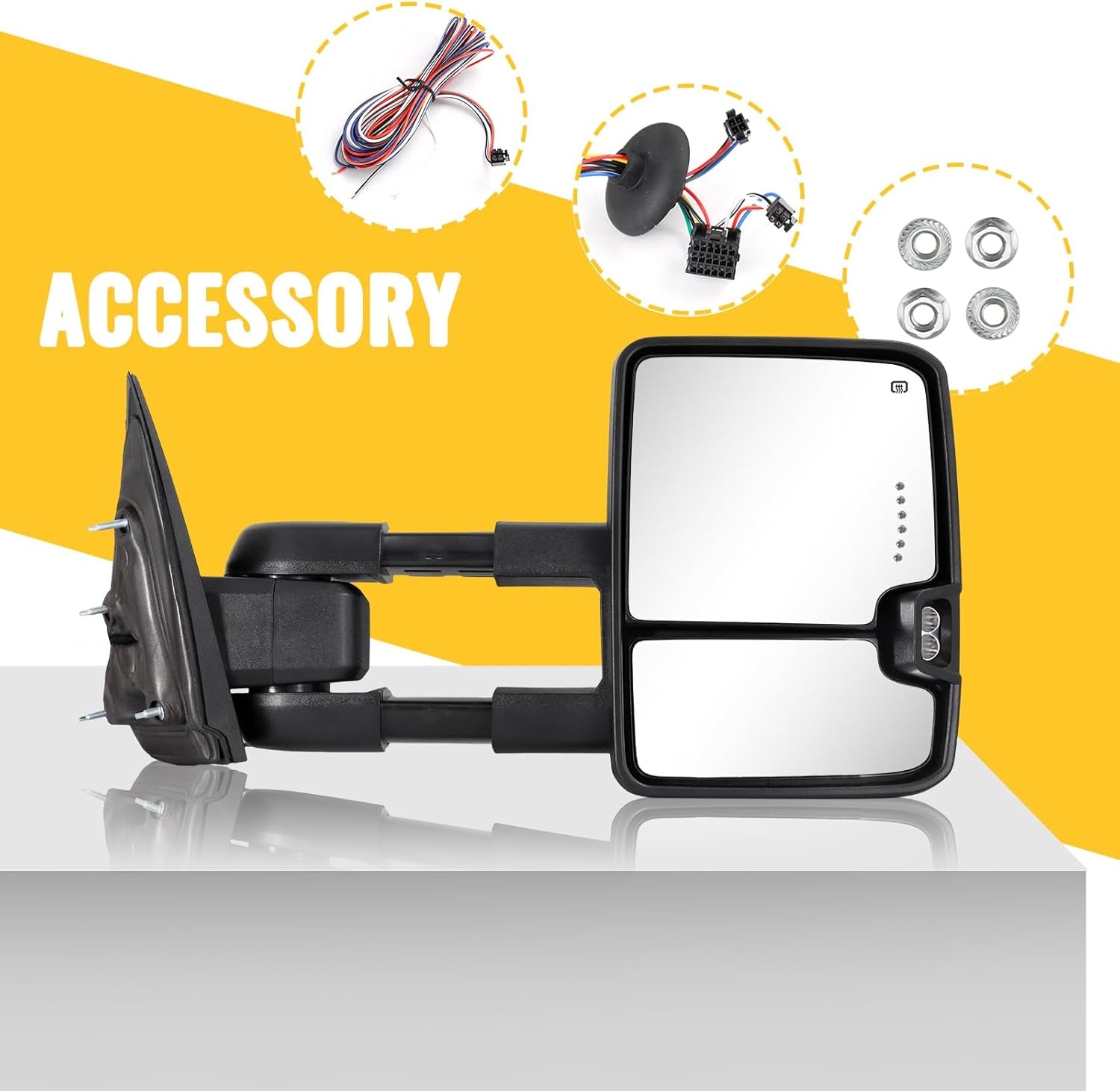 Power Folding Towing Mirrors Black for 2014-2018 Chevy Silverado GMC Sierra 1500 2500HD 3500HD 2019 Chevy GMC 1500 with Switchback Lights Running Signal Light Heated Set