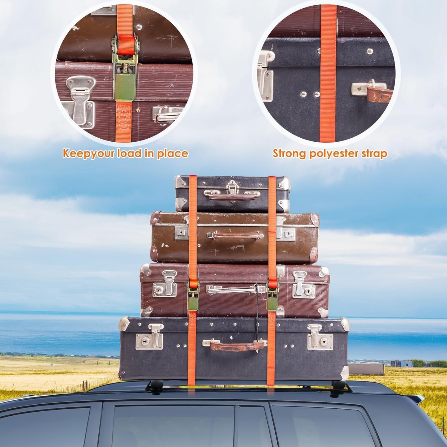 10 Pcs 1" X 20' Ratchet Staps, Luggage Tie down Strap, No Hook, Ratchet Strap Heavy Duty,1760 Break Strength Endless Ratchet Straps, Tie-Down Straps for Motorcycles, Trailer, Kayak, Orange