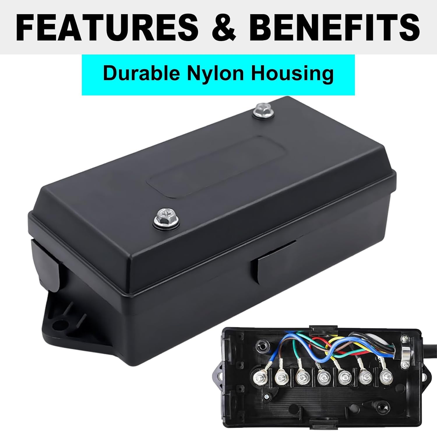 7 Pin Trailer Wiring Harness Kit with 7 Gang Junction Box - 8 Feet, Heavy Duty 7 Wire Trailer Cable 7 Way Trailer Plug Cord, Trailer Junction Box 7 Pole Waterproof (8Ft)