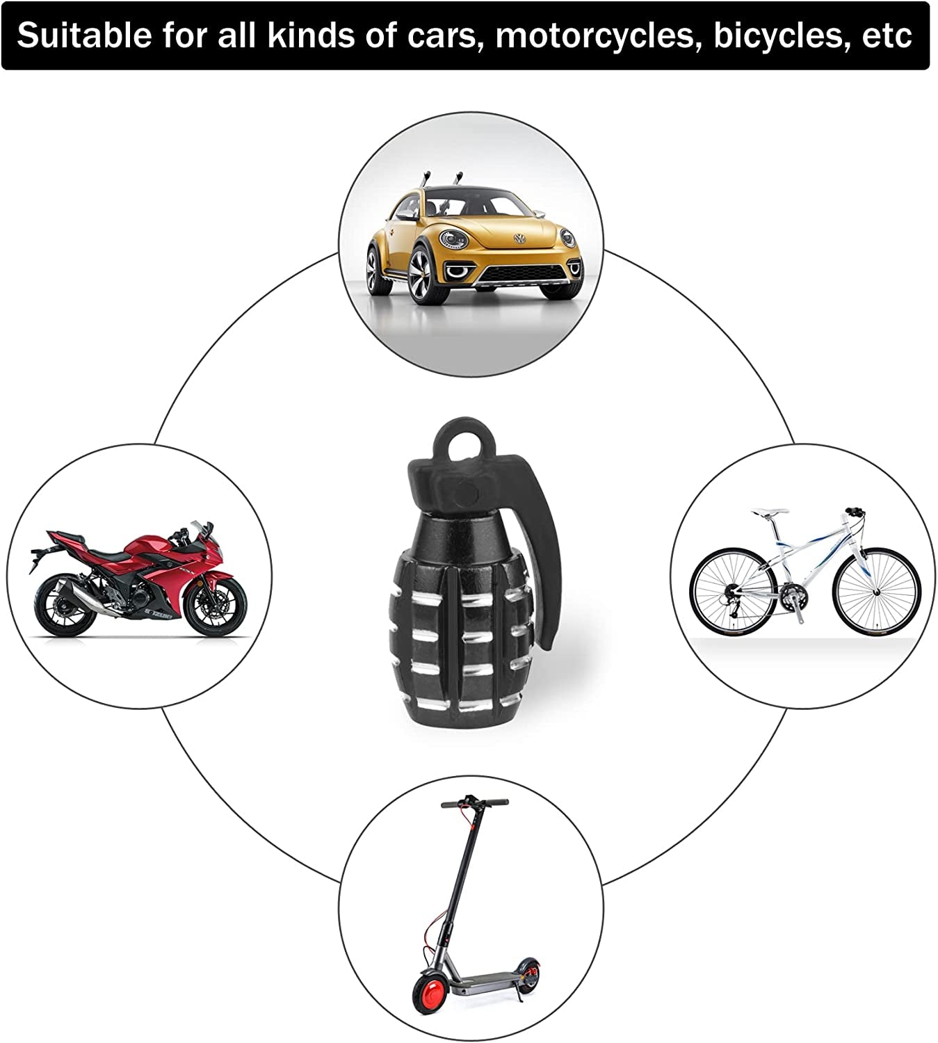 Car Tire Valve Stem Cap, Personalized Tire Valve Stem Cap Exterior Accessories, Universal for Car, Truck, SUV, Motorcycle and Bicycle (4PCS Black)