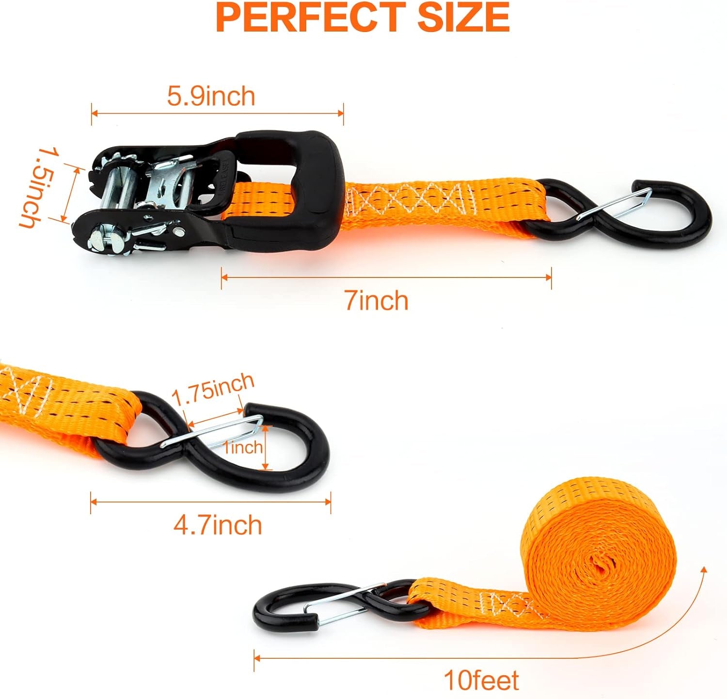 Jet Ski Ratchet Strap,3 Point Tie down Strap 1.5 Inches X 10 Feet, Super Sturdy Tie Downs for Jet Skis, Seadoo, Waverunner,Pwc,3000 Lbs Break Strength,S Hooks with Safety Clip