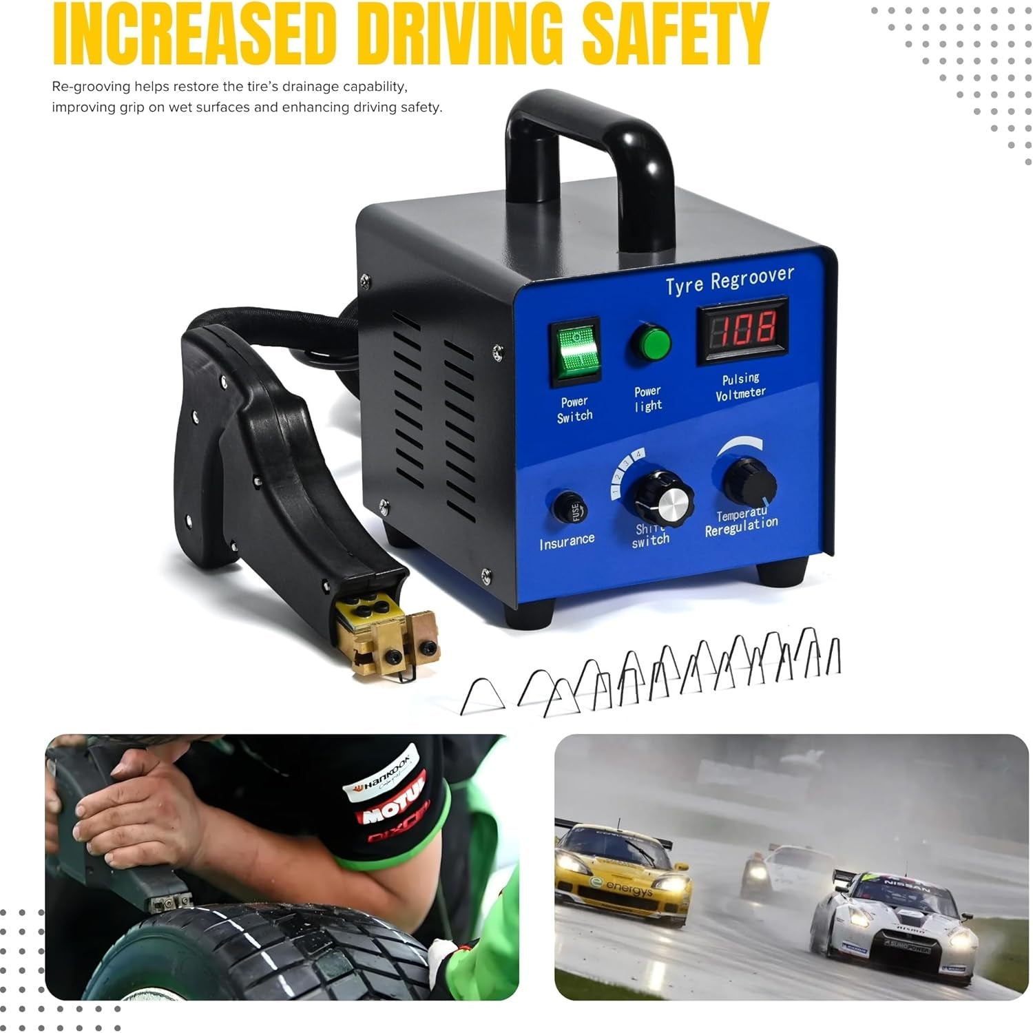 Tire Groover, Tire Groove Cutter, Tire Groover Tool with 20Pc Tire Groover Blades, Tire Regroover, Tyre Groover, Temp Adjustable Tire Grooving Tool, Rubber Engraving Machine 110V