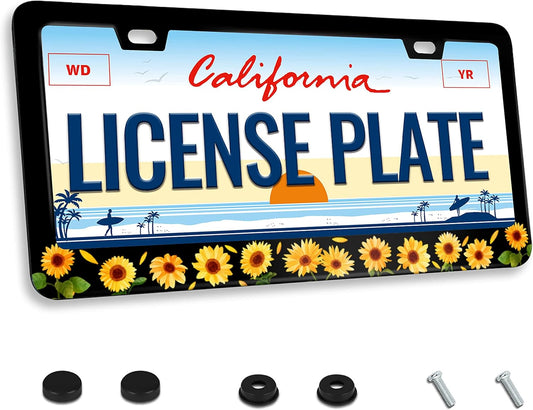 Sunflower License Plate Frame Beautiful Flowers License Plate Frame Floral Stainless Steel for Car Decorative Parts License Plate for Standard Us Canada Holder Unisex 12X6 Inch