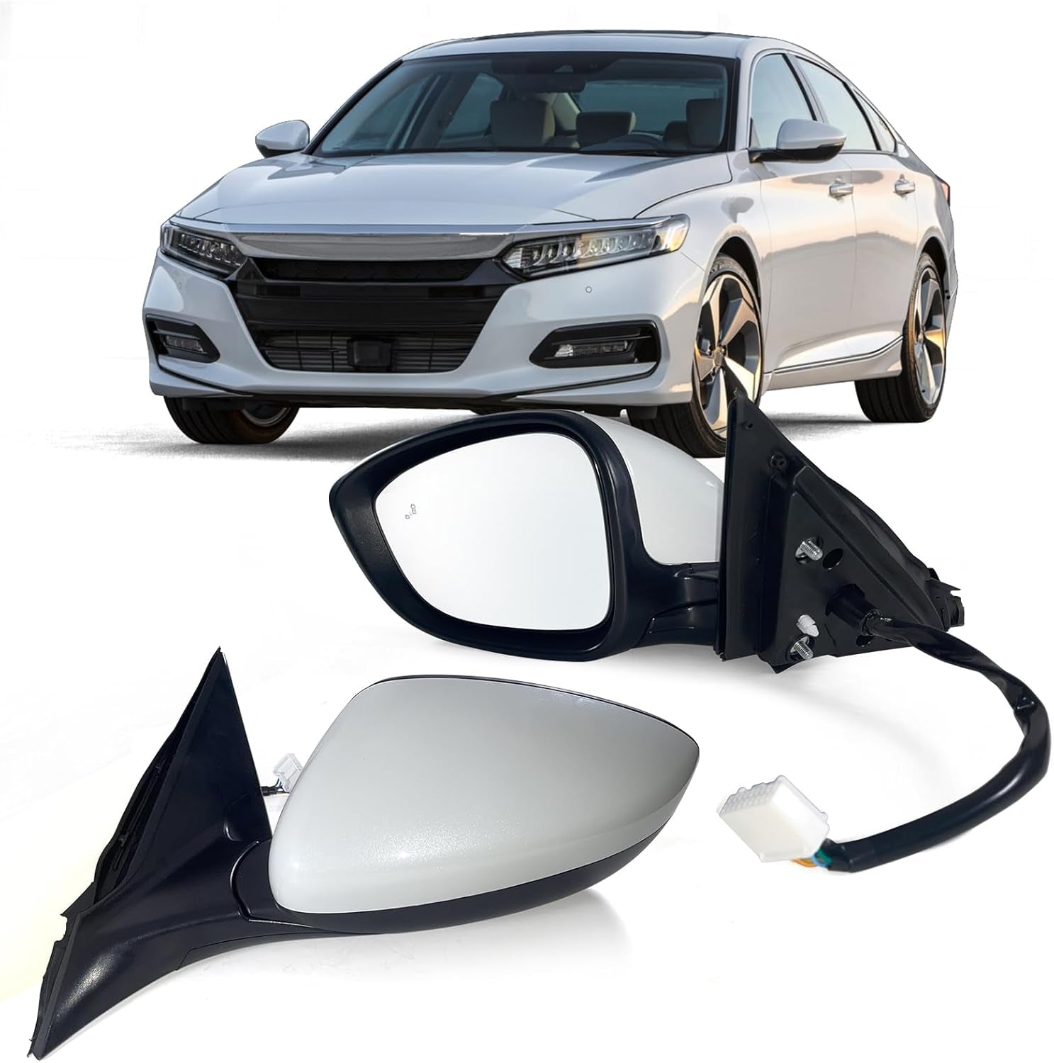 Left Driver Side Mirror Fits 2018-2022 Honda Accord LX, Sport with Power Glass, Heated, Blind Spot Detection and Manual Folding Match to Platinum White Pearl Replace HO1320329 (7Pins)