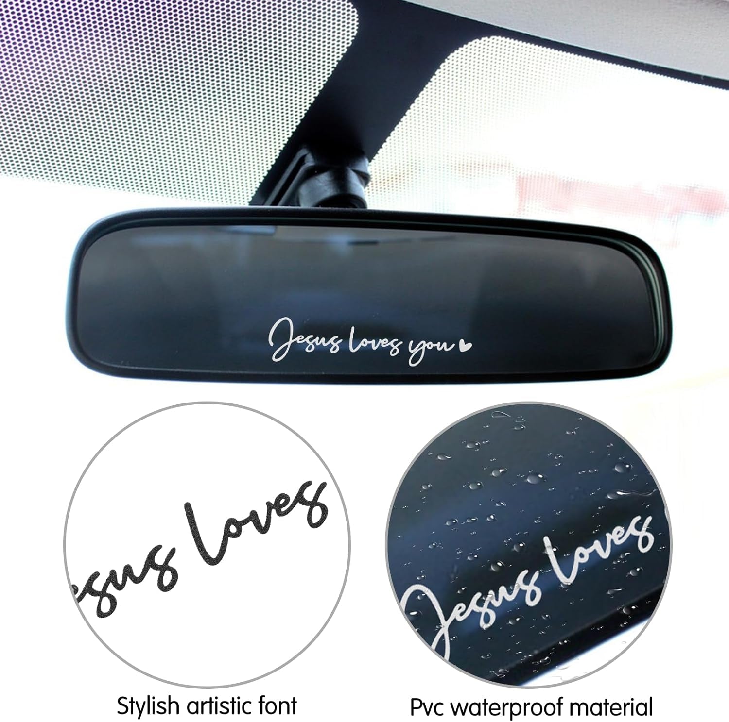 3X Jesus Love You Rear View Mirror Sticker, Rearview Mirror Decal with Heart Car Window Decals Self Affirmations Car Mirror Stickers for Women Water Bottle Laptop Accessories Gifts