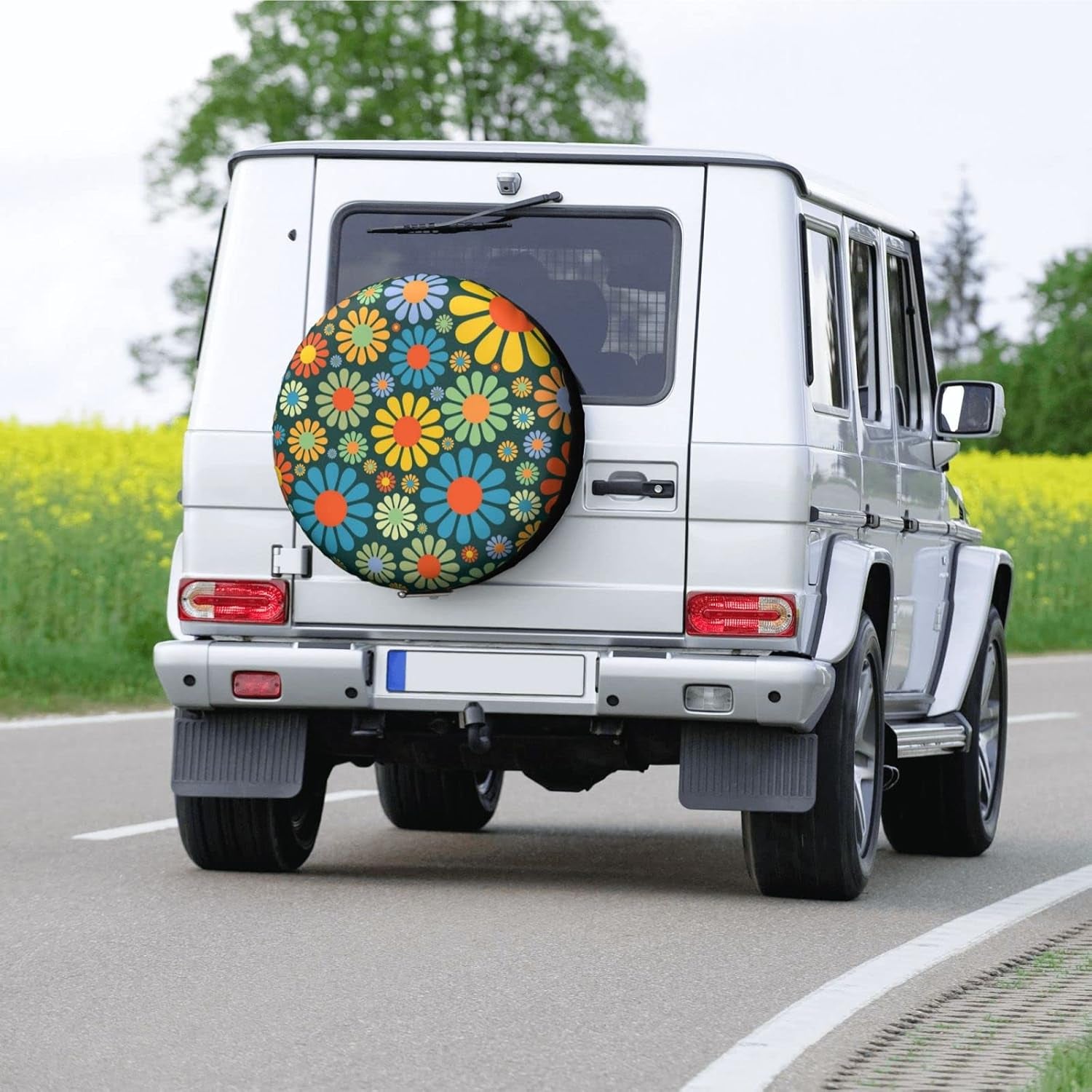 Hippie Flower Spare Tire Cover Cute Tire Covers for Rv Trailer Jeep SUV (Fit for Diameter 30"-32")