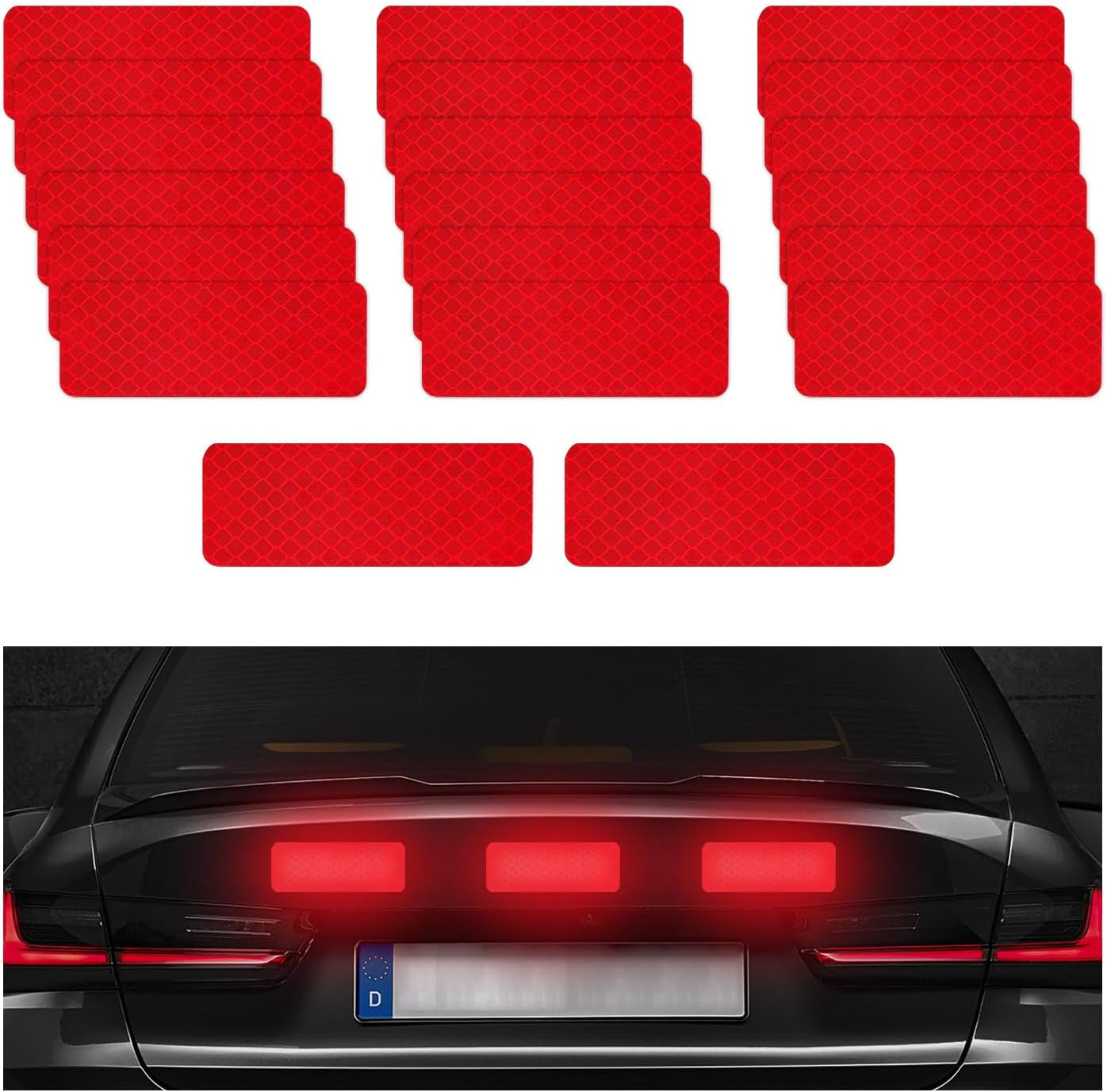 20PCS Warning Reflective Stickers, Night Visibility Safety Reflective Sticker, Waterproof Auto Reflector Tape for Bumper Clothing Trailers Motorcycle Helmet, Car Accessories (Red)