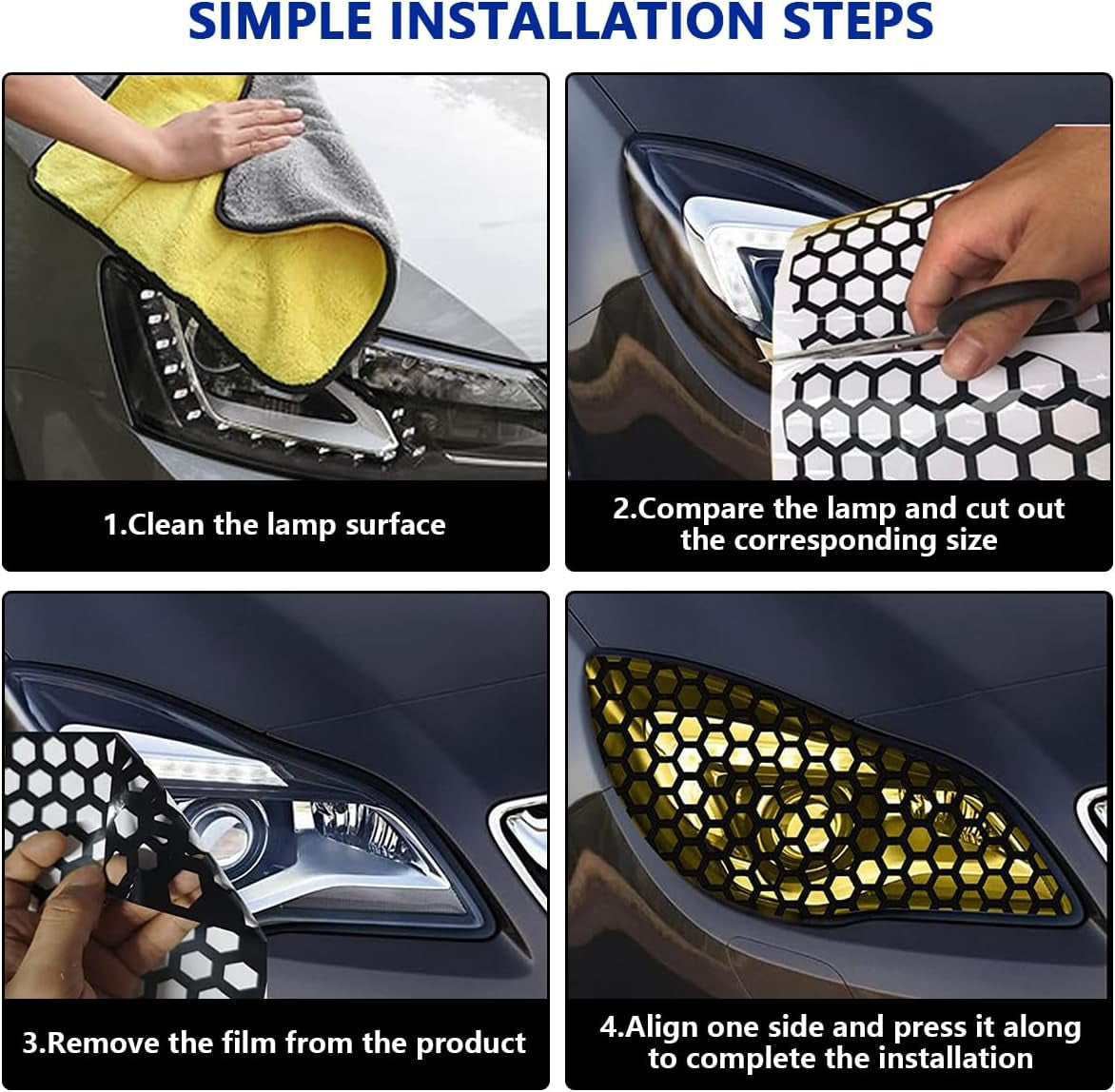 2 Pcs Car Rear Tail Light Lamp Stickers Honeycomb Type Decal, 18.9"×11.8" DIY Self Adhesive Tint Film Taillight Sheet, Universal Car Accessories for Rear Light Cover Trim (Black)