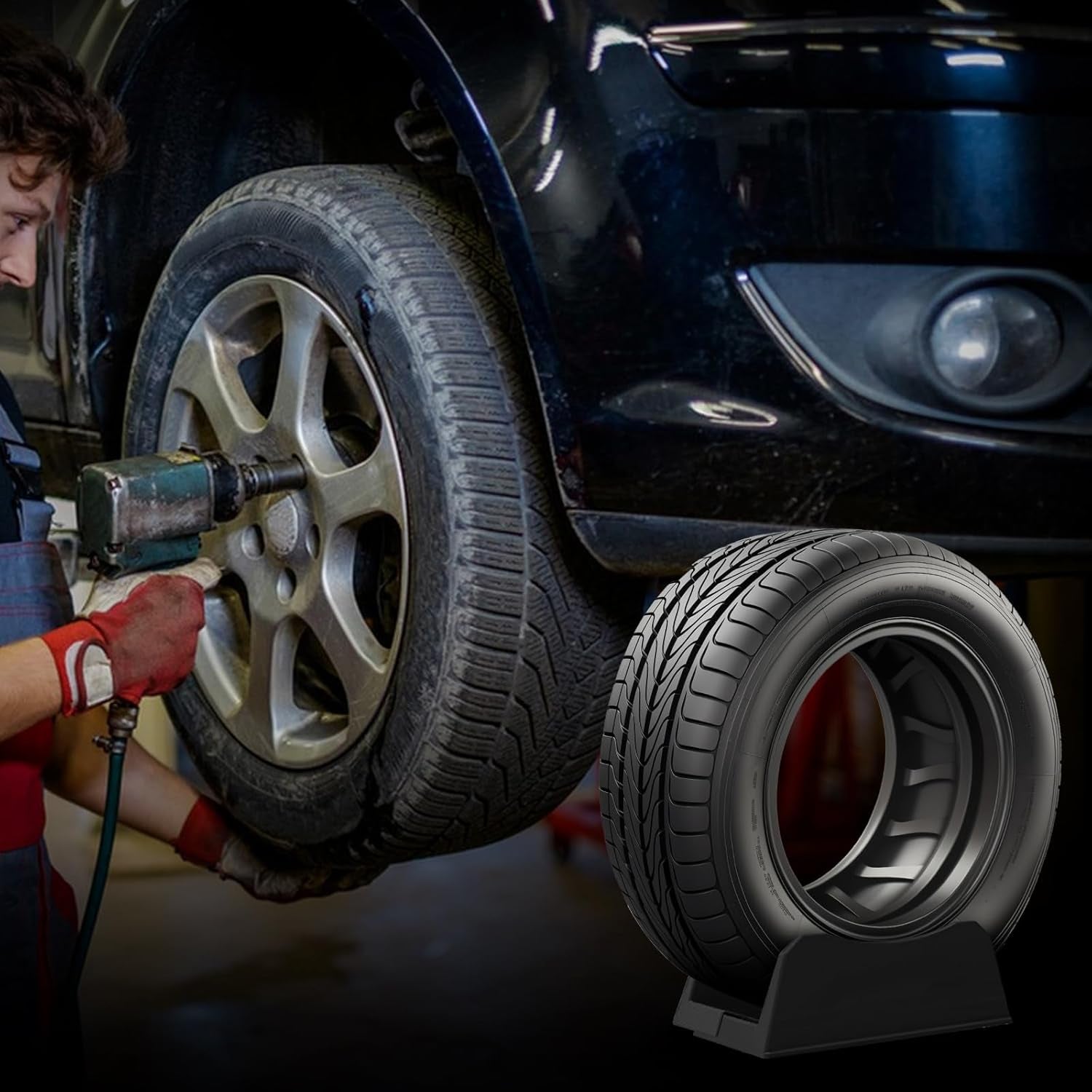 4Pcs Car Tire Display Rack, Adjustable Width Tire Wheel Stand Base Car Wheel Holder Plastic Tire Tray Base Tire Rack for Exhibition, Shop, Garage, Advertising, Trade, Show, Tire Not Include