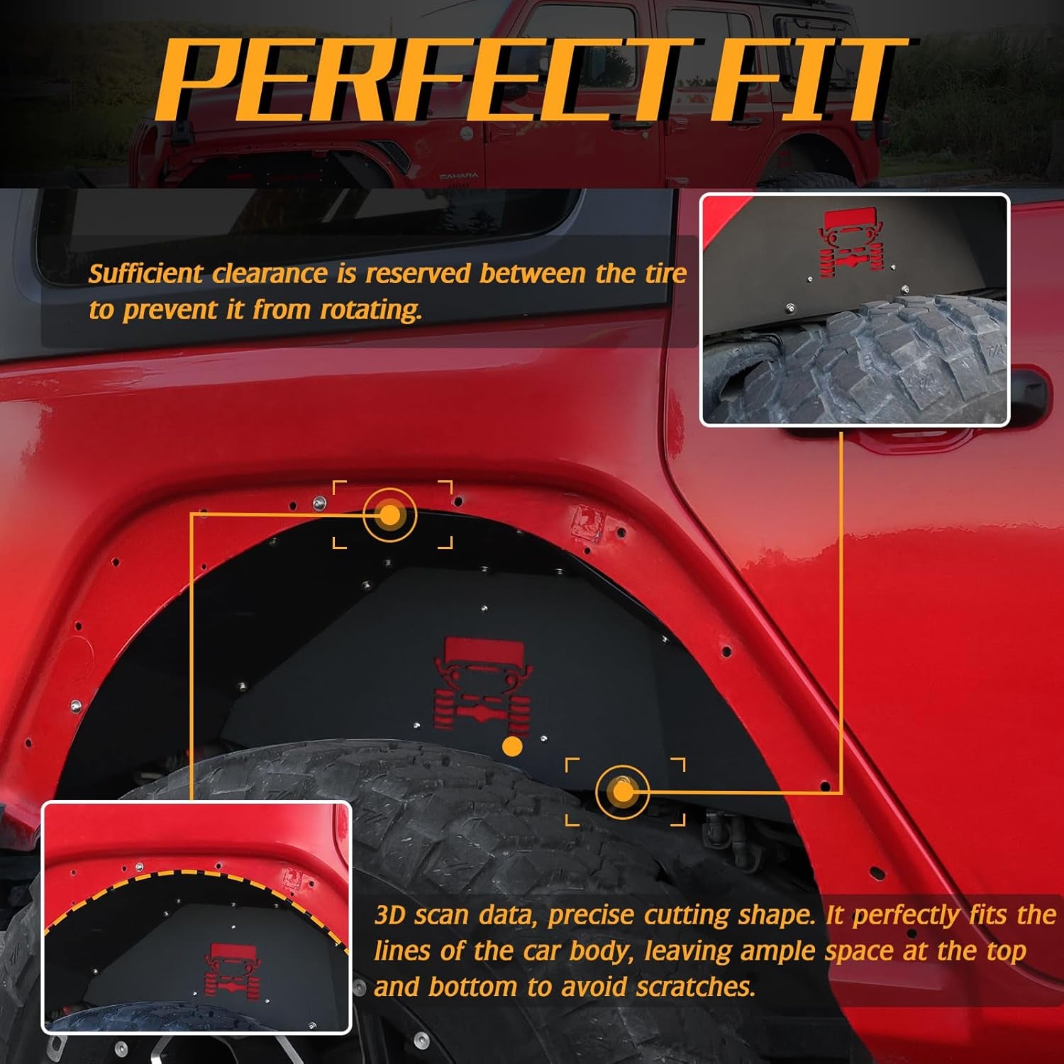 Jeep Wrangler Inner Fender Rear Fender Liners Compatible with Jeep Wrangler JL Aluminum,With 4 LED Lights for 2018-2022 Jeep Wrangler Jl(No Fit 2020-2022 Gladiator JT)