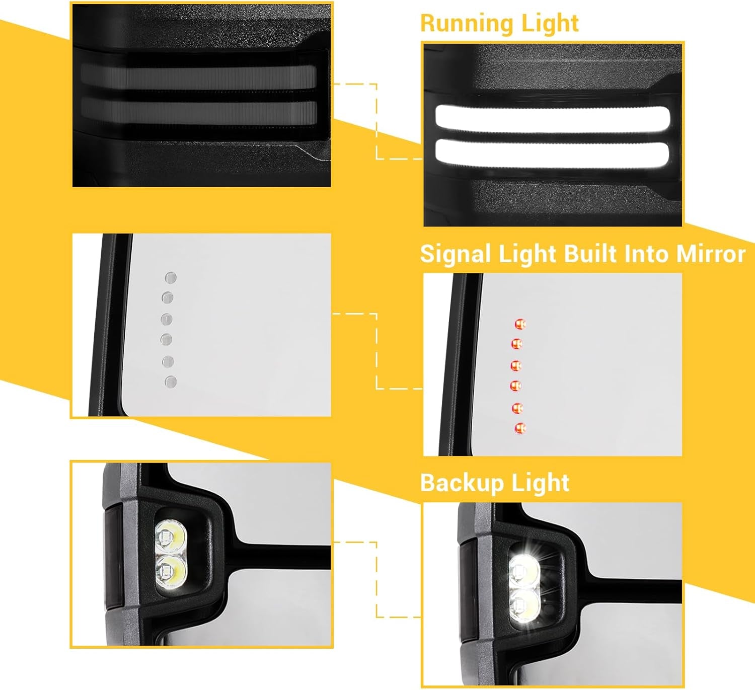 Power Folding Towing Mirrors Black for 2014-2018 Chevy Silverado GMC Sierra 1500 2500HD 3500HD 2019 Chevy GMC 1500 with Switchback Lights Running Signal Light Heated Set