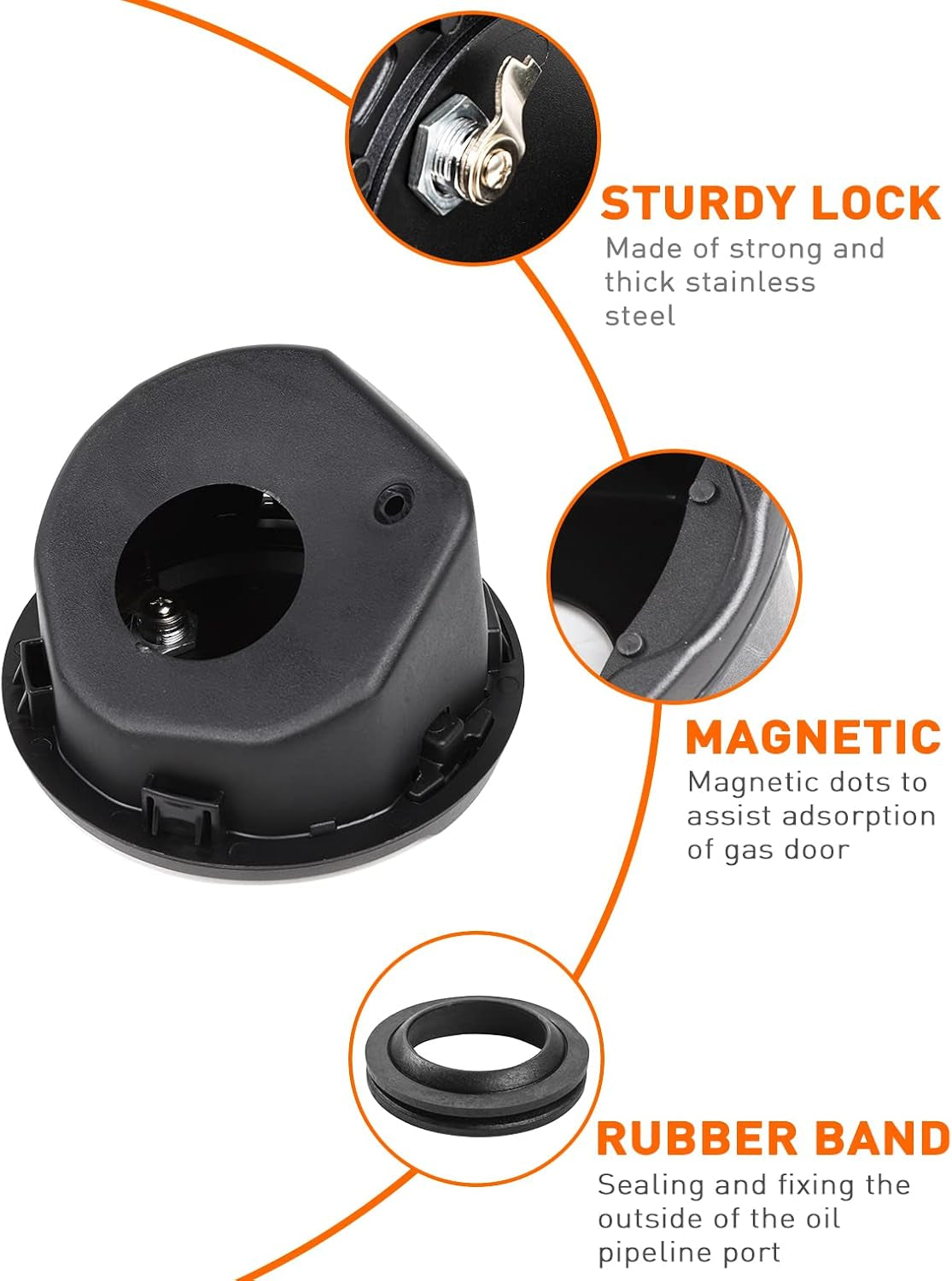 Locking Gas Cap Cover, Fuel Filler Tank Door with Lock Compatible with 2018-2025 Jeep Wrangler JL JLU 4Xe 2 and 4 Door, ABS + Aluminum Alloy Structure, Replacement Accessories, Black