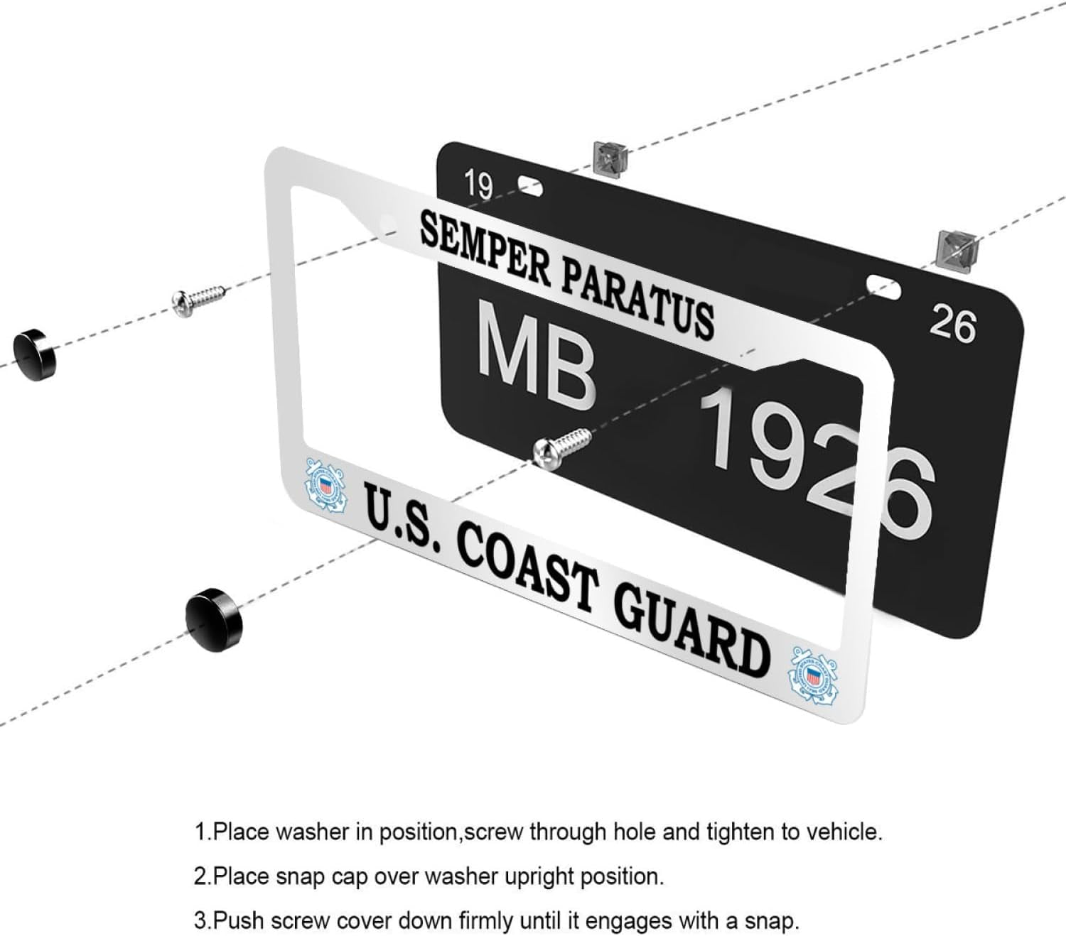 US Coast Guard Semper Paratus License Plate Frame Stainless Steel Car Accessories Personalized License Plate Cover Fits Standard U.S. Vehicles 12 X 6 Inches