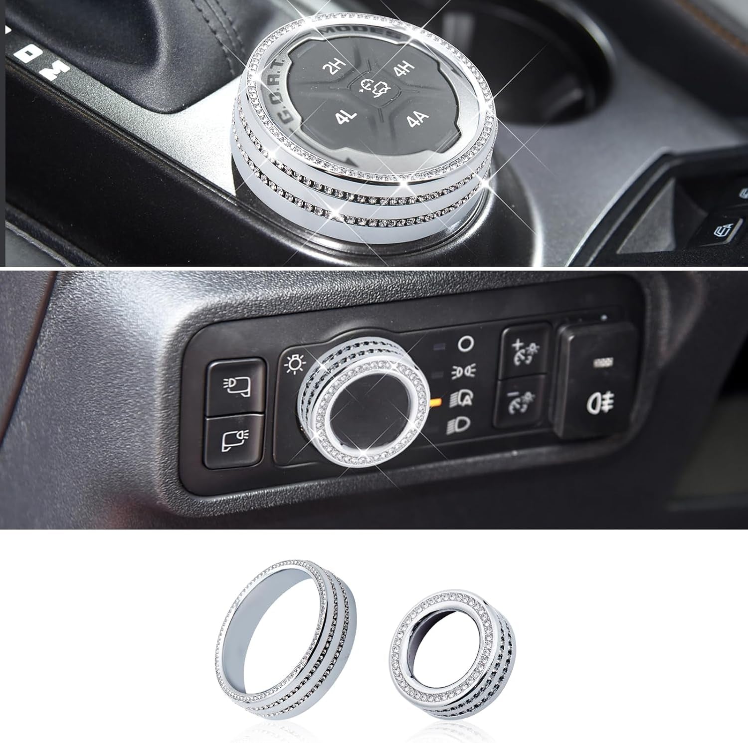 Fit Ford Bronco,Bling 4WD Wheel Drive Trailer Gear Switch Knob Cover and Side Light Switch Knob Cover Crystal Accessories Fit Ford Bronco 2021-2023(Not for Bronco Sport)