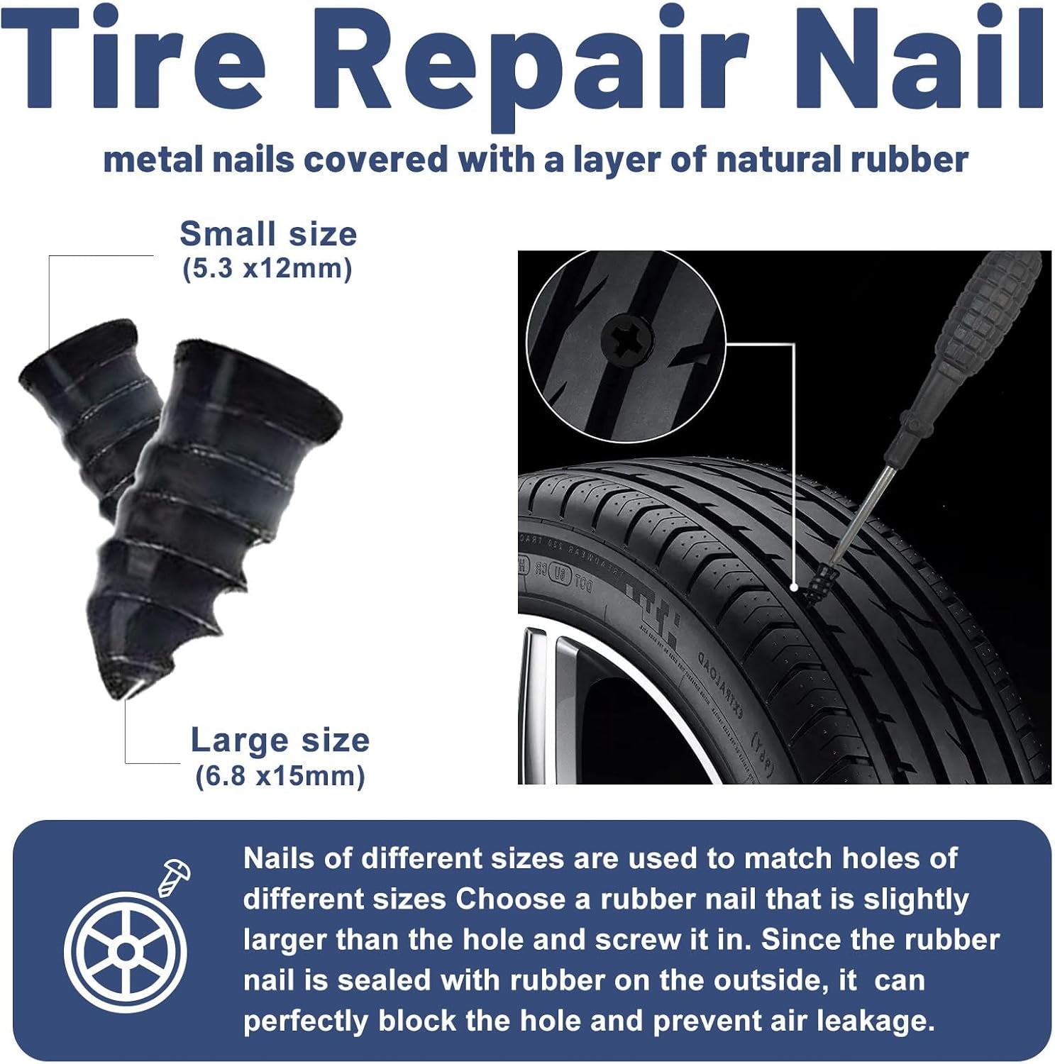 24Pcs Tire Repair Glue Kit, 120Ml Tire Patch Glue with Rubber Nail, for Vacuum Tires Puncture Repair on Cars, Motorcycles, Trucks, and Tractors, Super Sticky