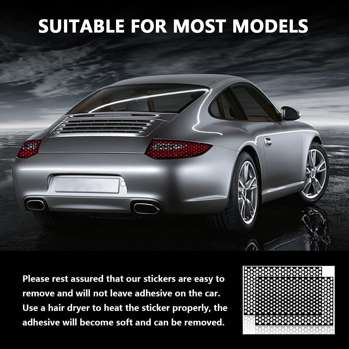 2 Pcs Car Rear Tail Light Lamp Stickers Honeycomb Type Decal, 18.9"×11.8" DIY Self Adhesive Tint Film Taillight Sheet, Universal Car Accessories for Rear Light Cover Trim (Black)