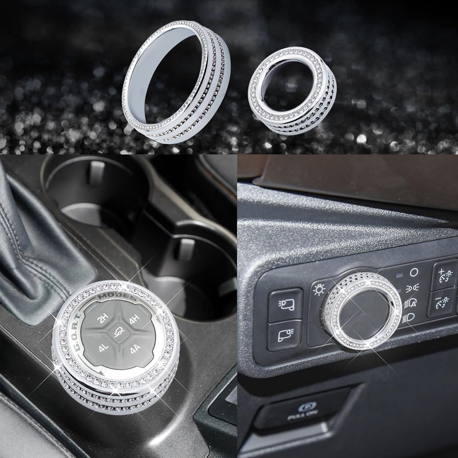 Fit Ford Bronco,Bling 4WD Wheel Drive Trailer Gear Switch Knob Cover and Side Light Switch Knob Cover Crystal Accessories Fit Ford Bronco 2021-2023(Not for Bronco Sport)